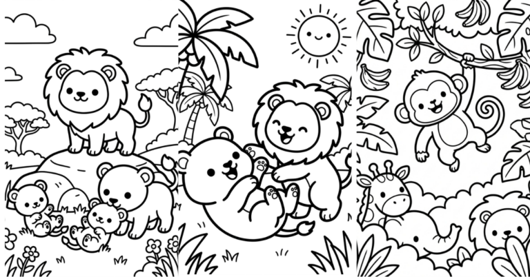 Lion & Safari Animals Coloring Pages Pack Free