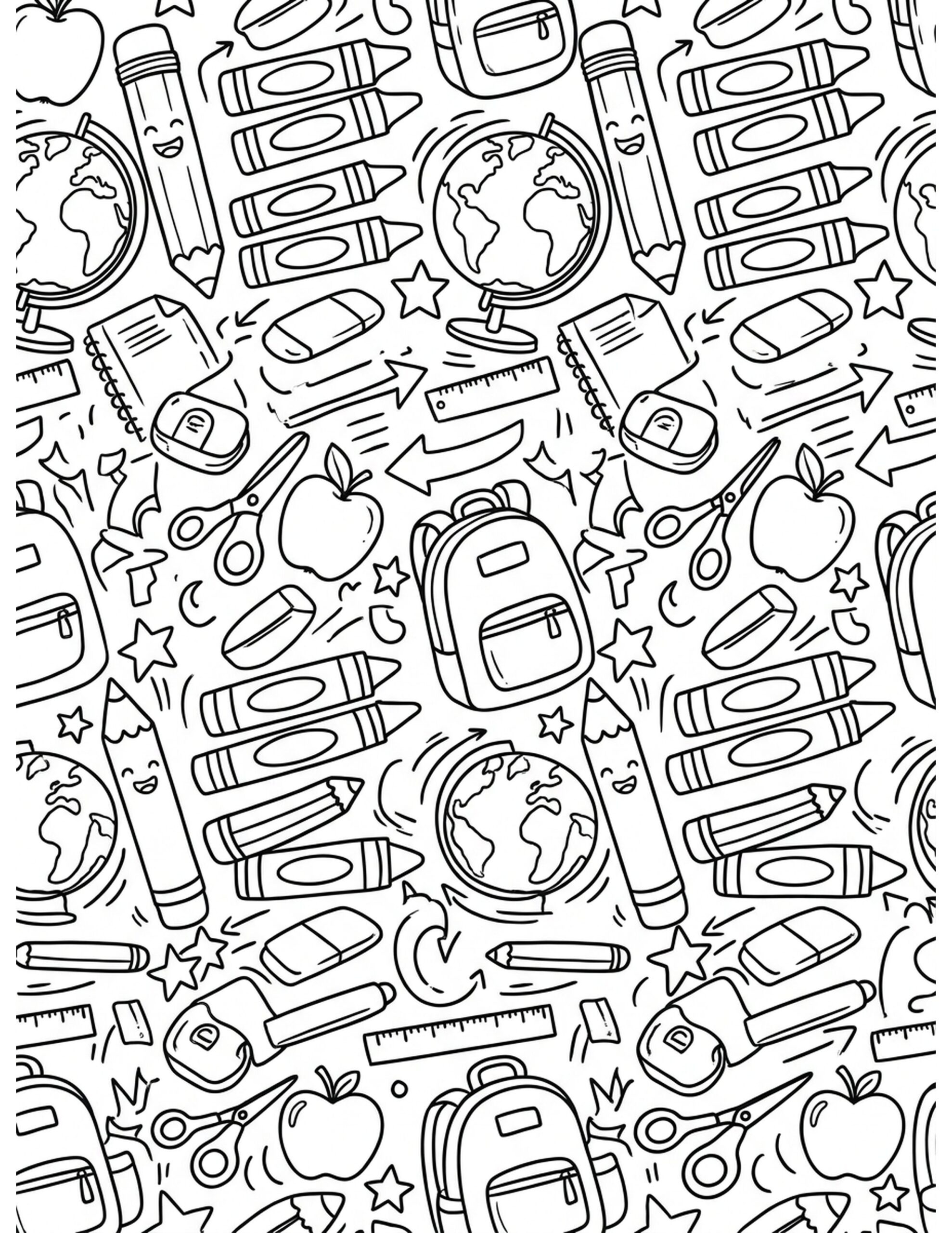 School Supplies Doodle Coloring Page