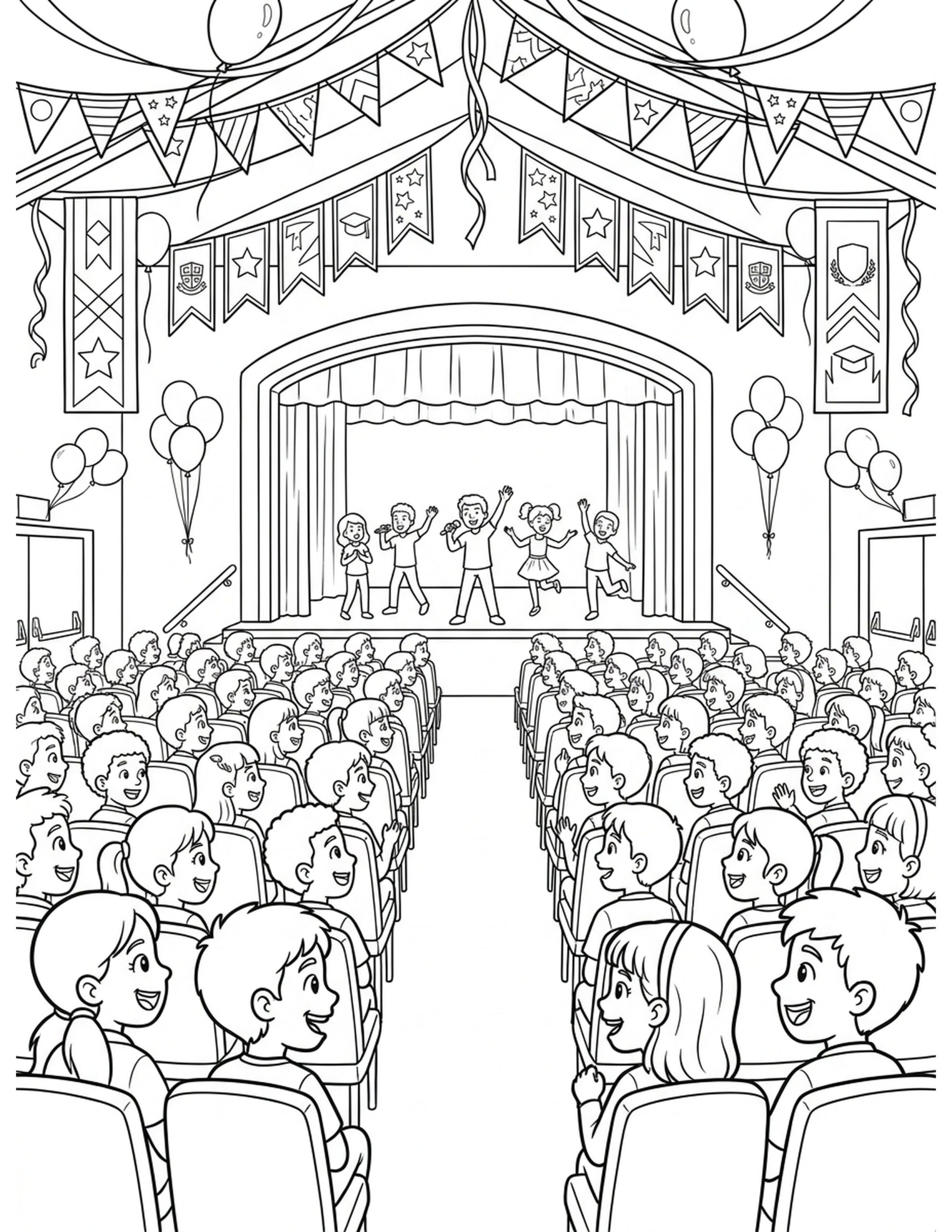 School Assembly Excitement Coloring Page