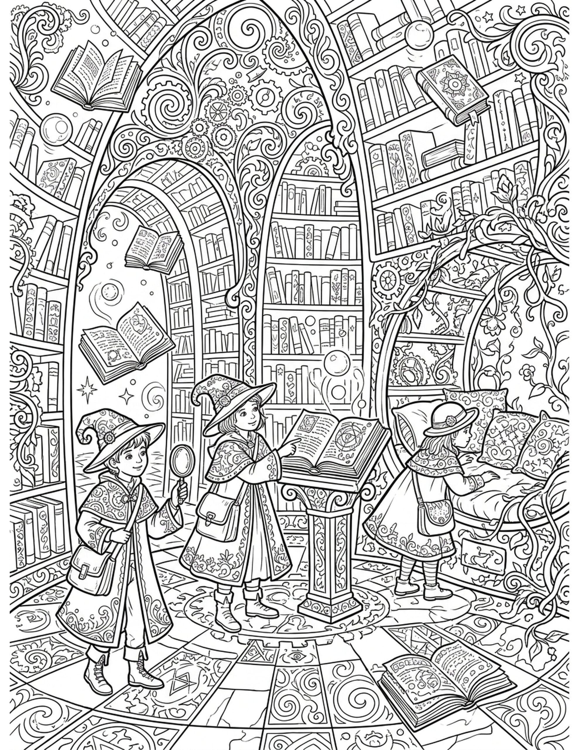 Library Exploration Coloring Page