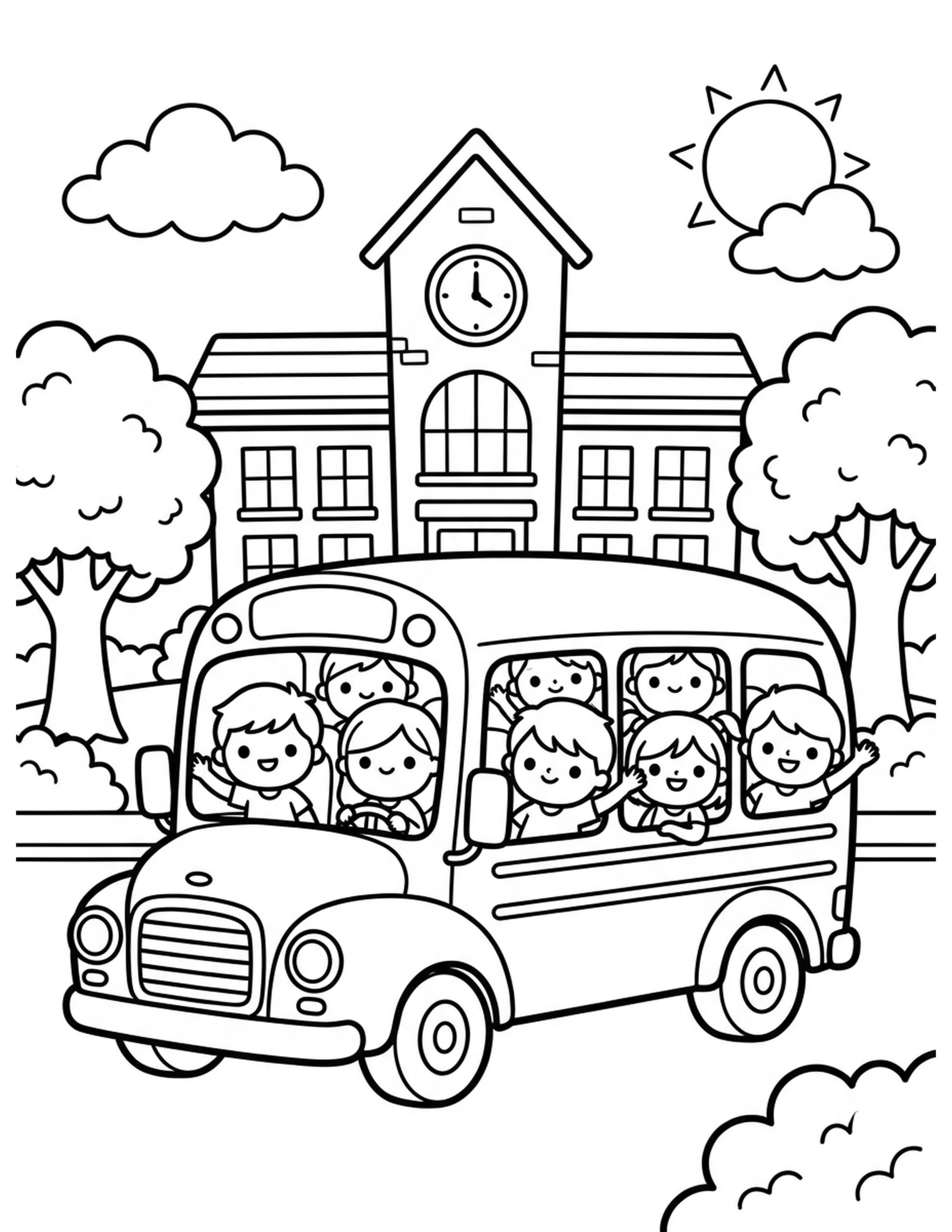 School Bus Adventure Coloring Page