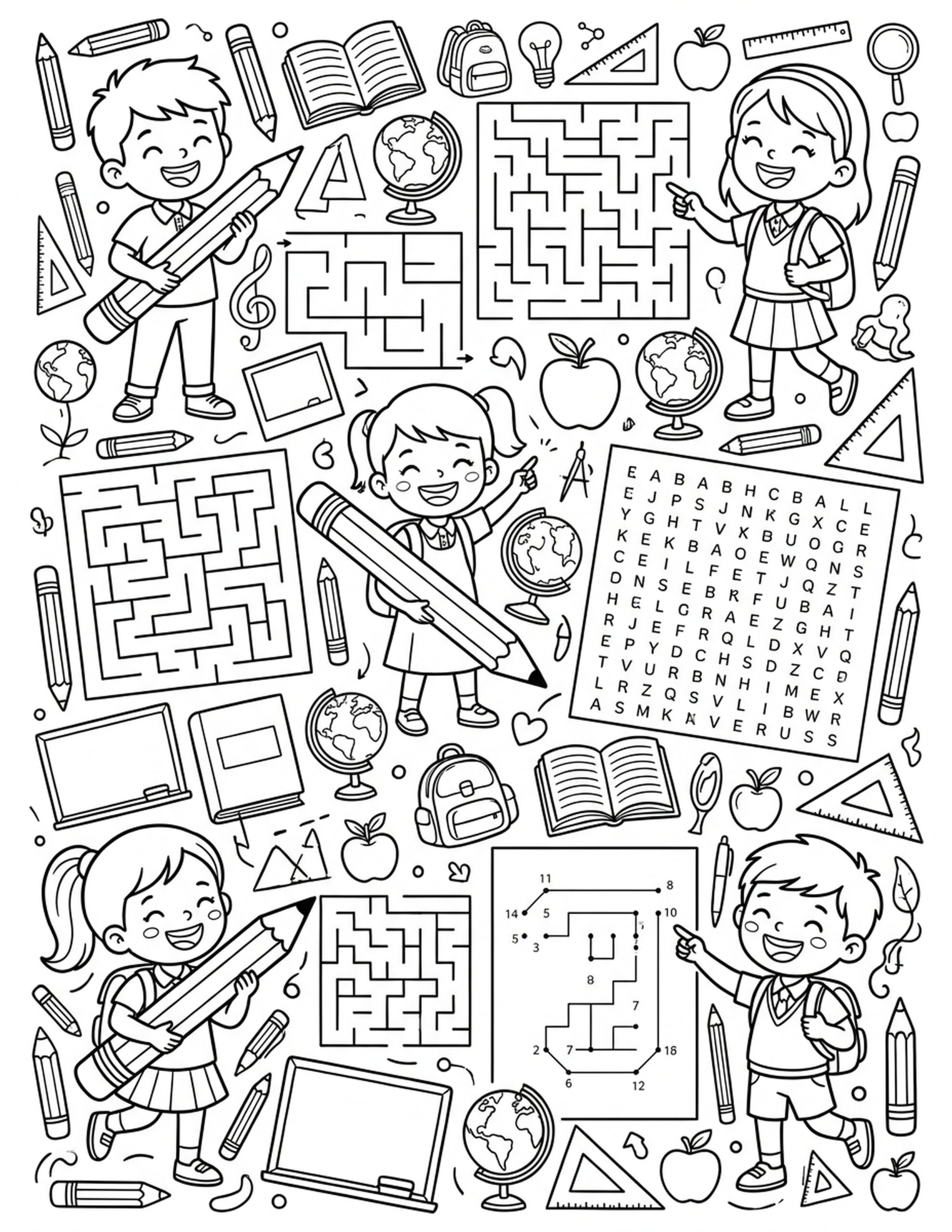 School Themed Puzzle Coloring Page