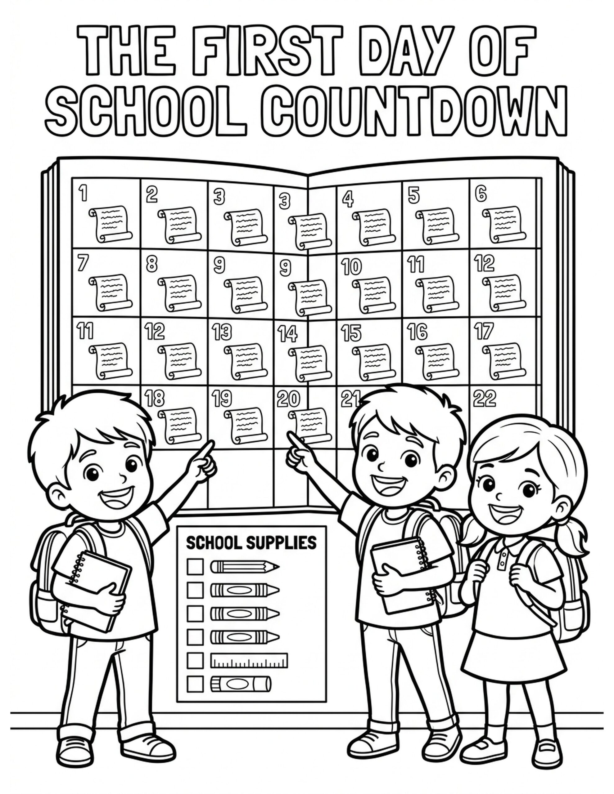 The First Day of School Countdown Coloring Page
