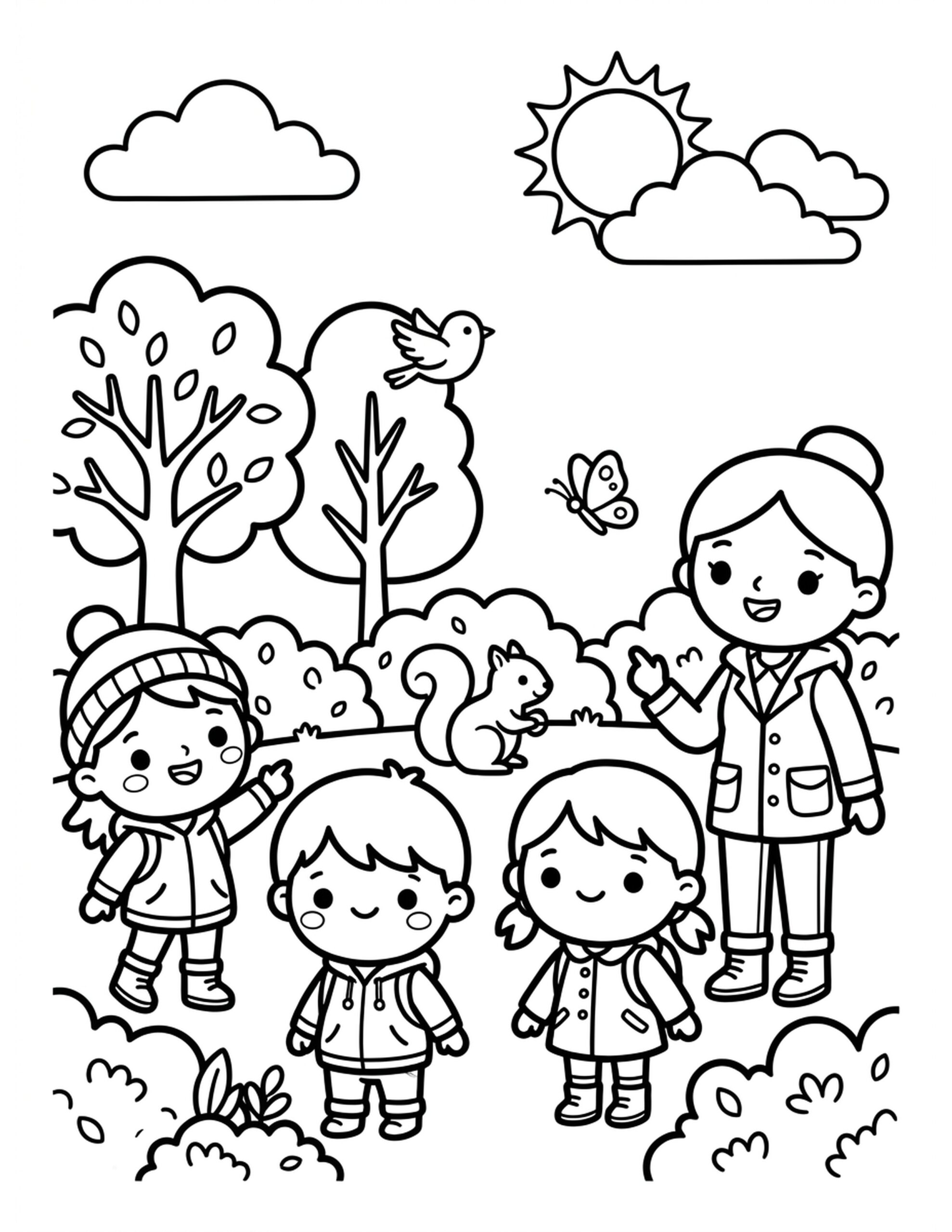 School Nature Walk Coloring Page