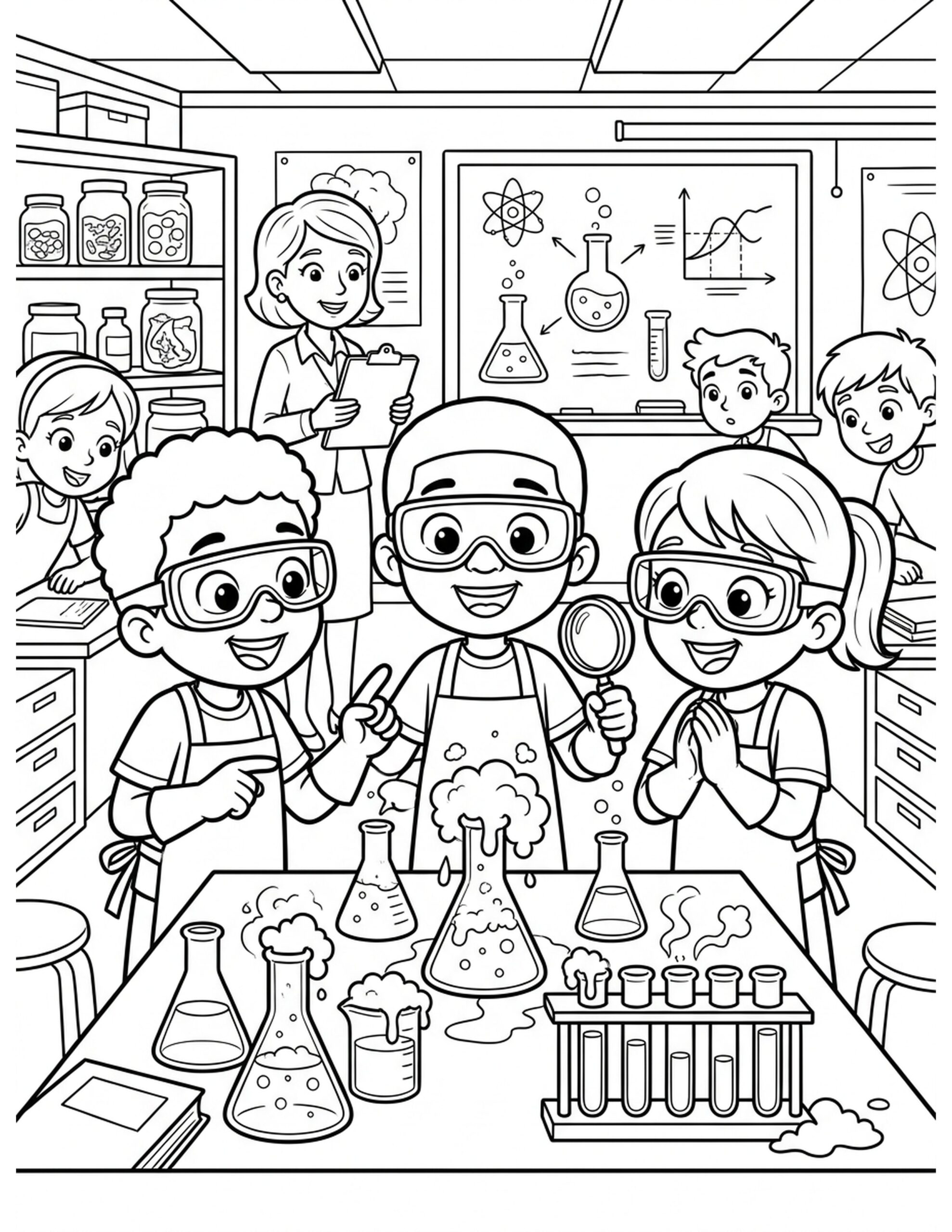Science Experiment Excitement Coloring Page