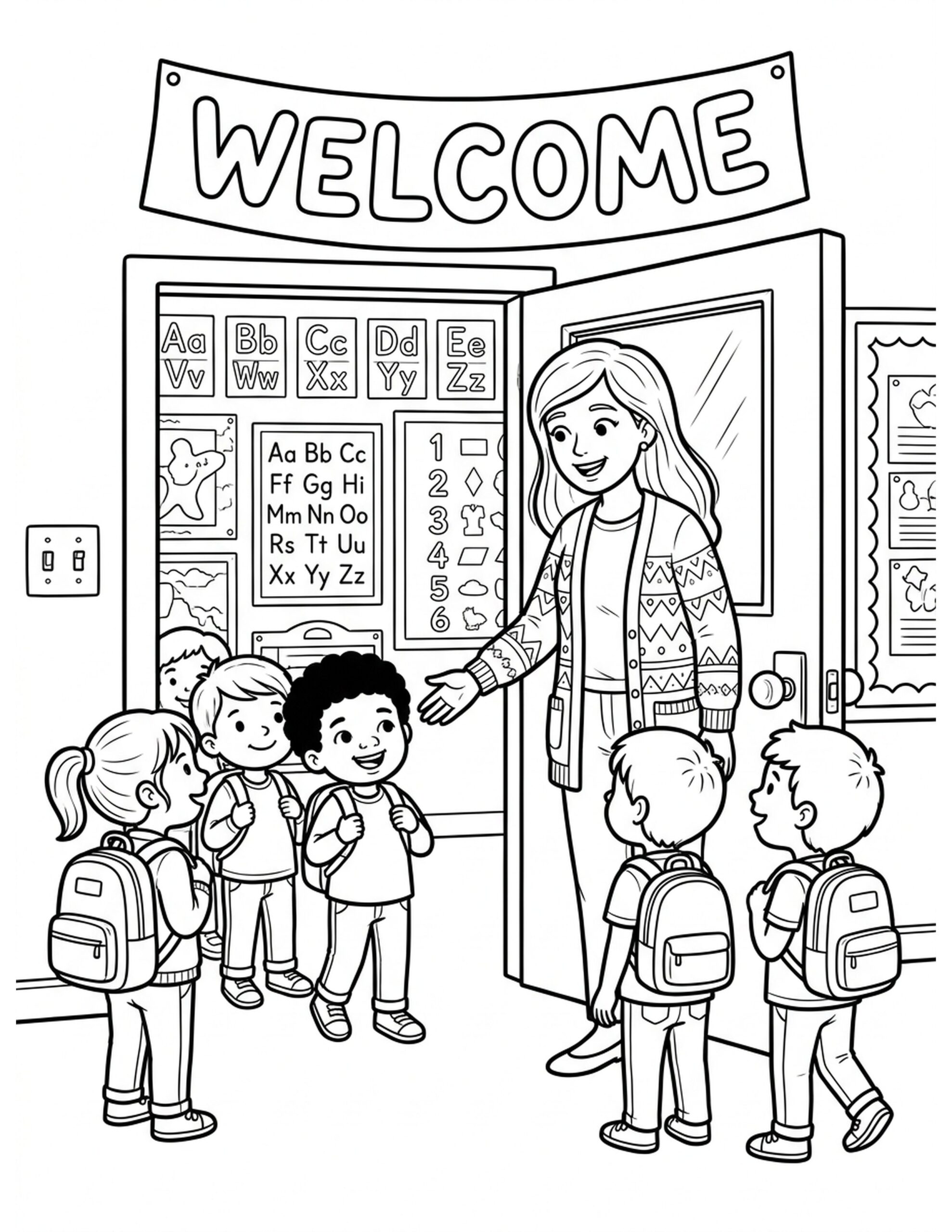 Teacher's Warm Welcome Coloring Page