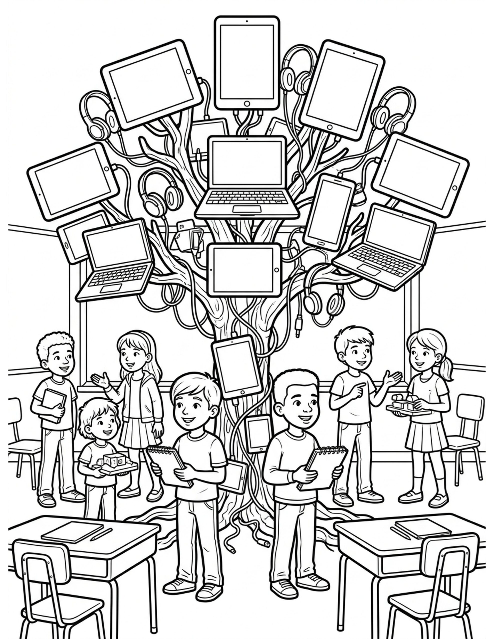 Classroom Technology Tree Coloring Page