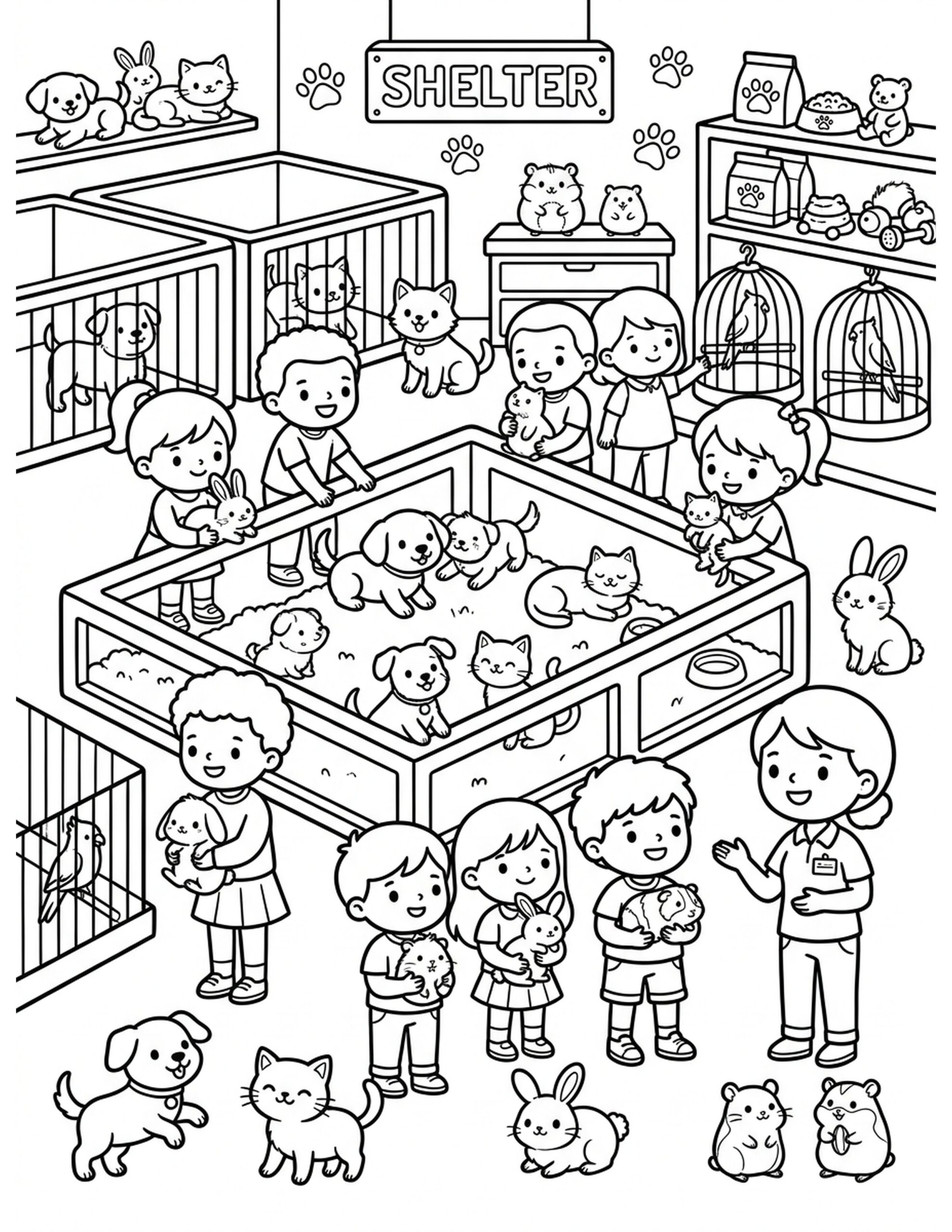 Animal Shelter Visit Coloring Page
