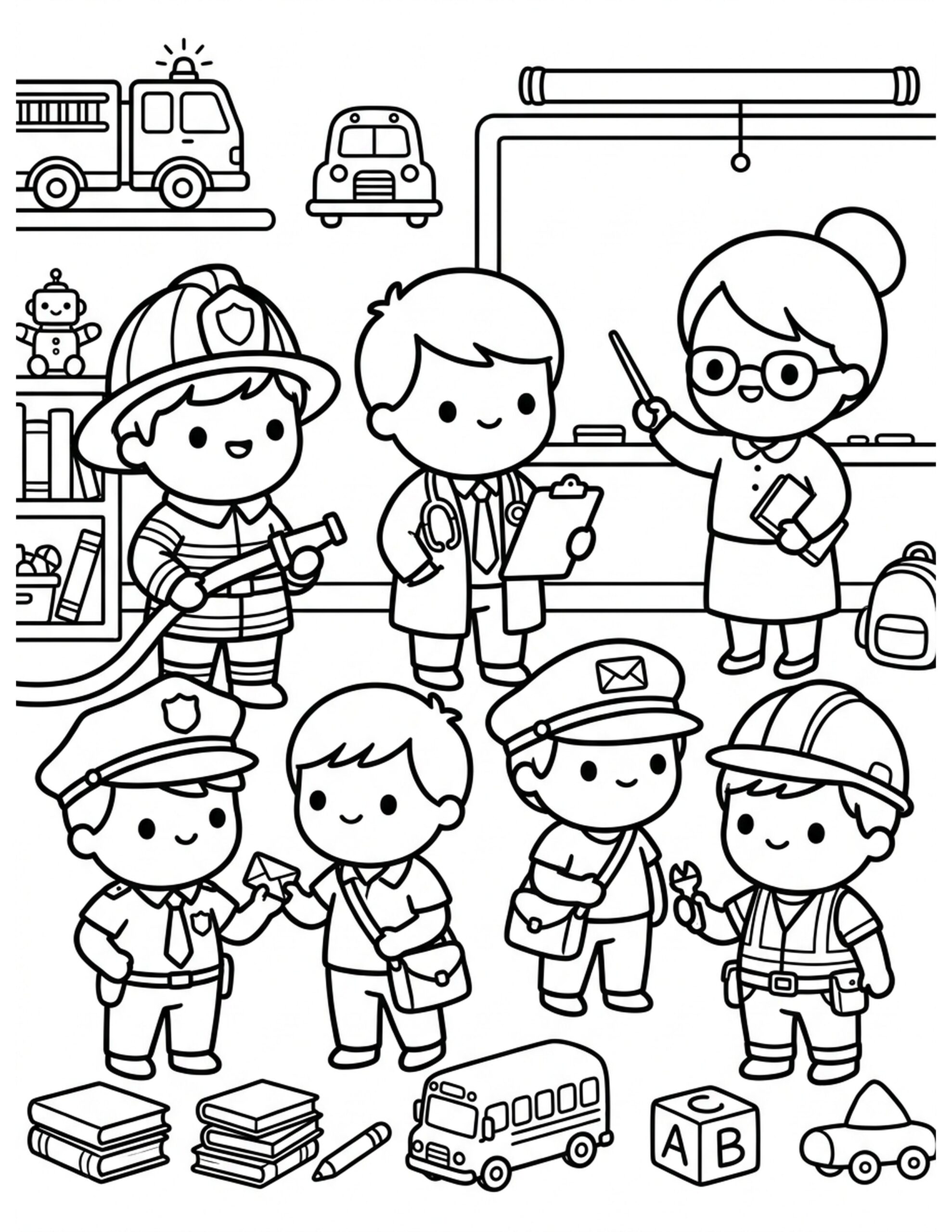 Community Helpers Day Coloring Page