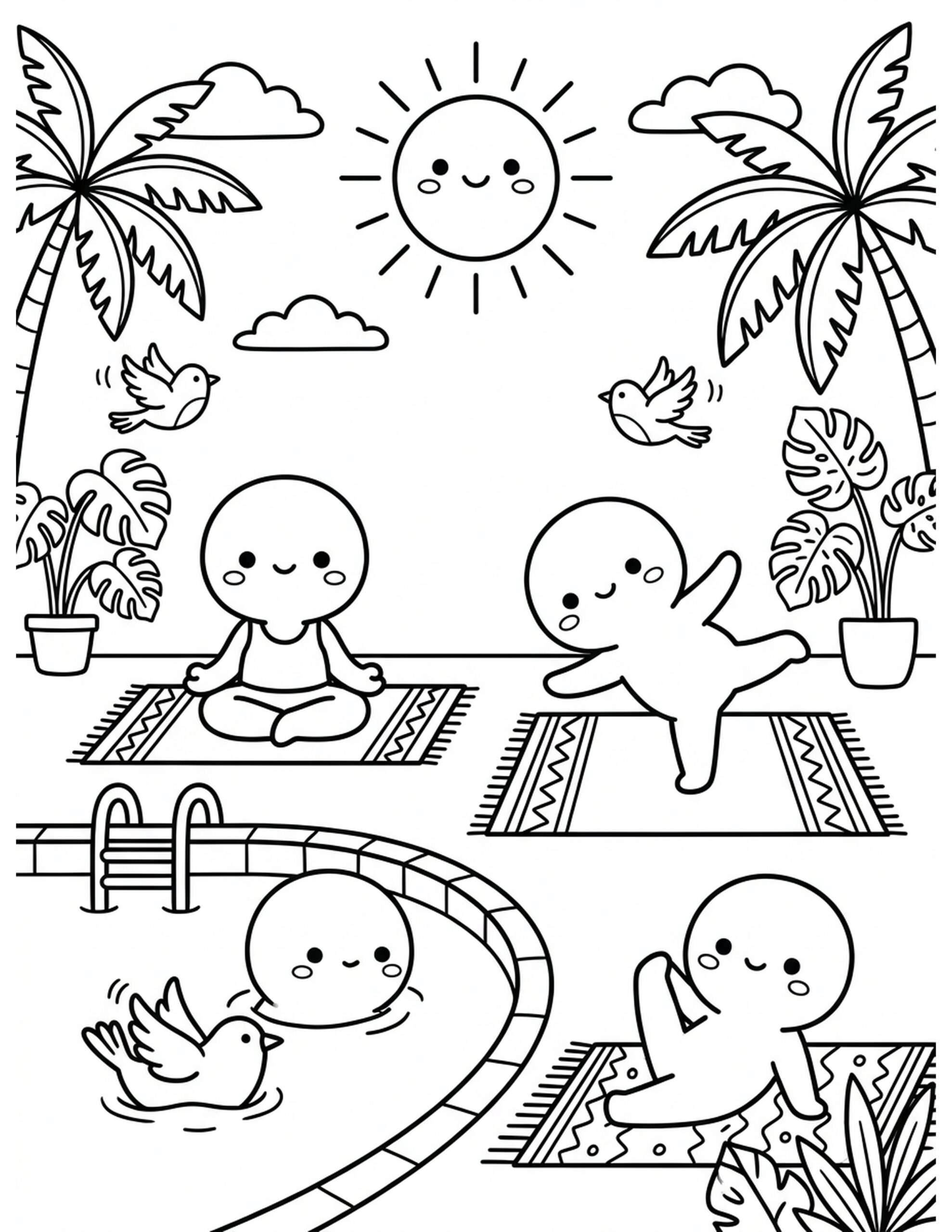 Poolside Yoga Coloring Page