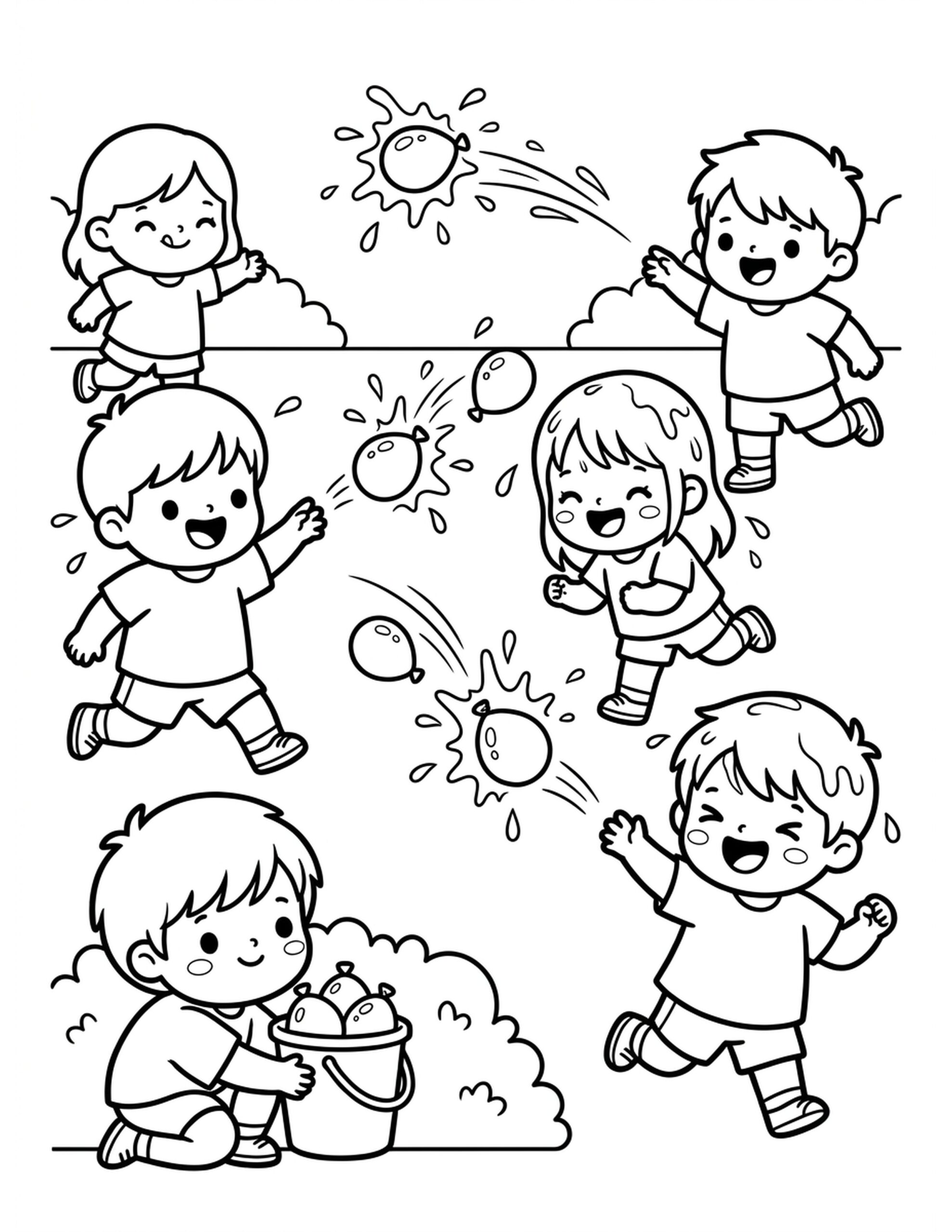 Water Balloon Fight Coloring Page