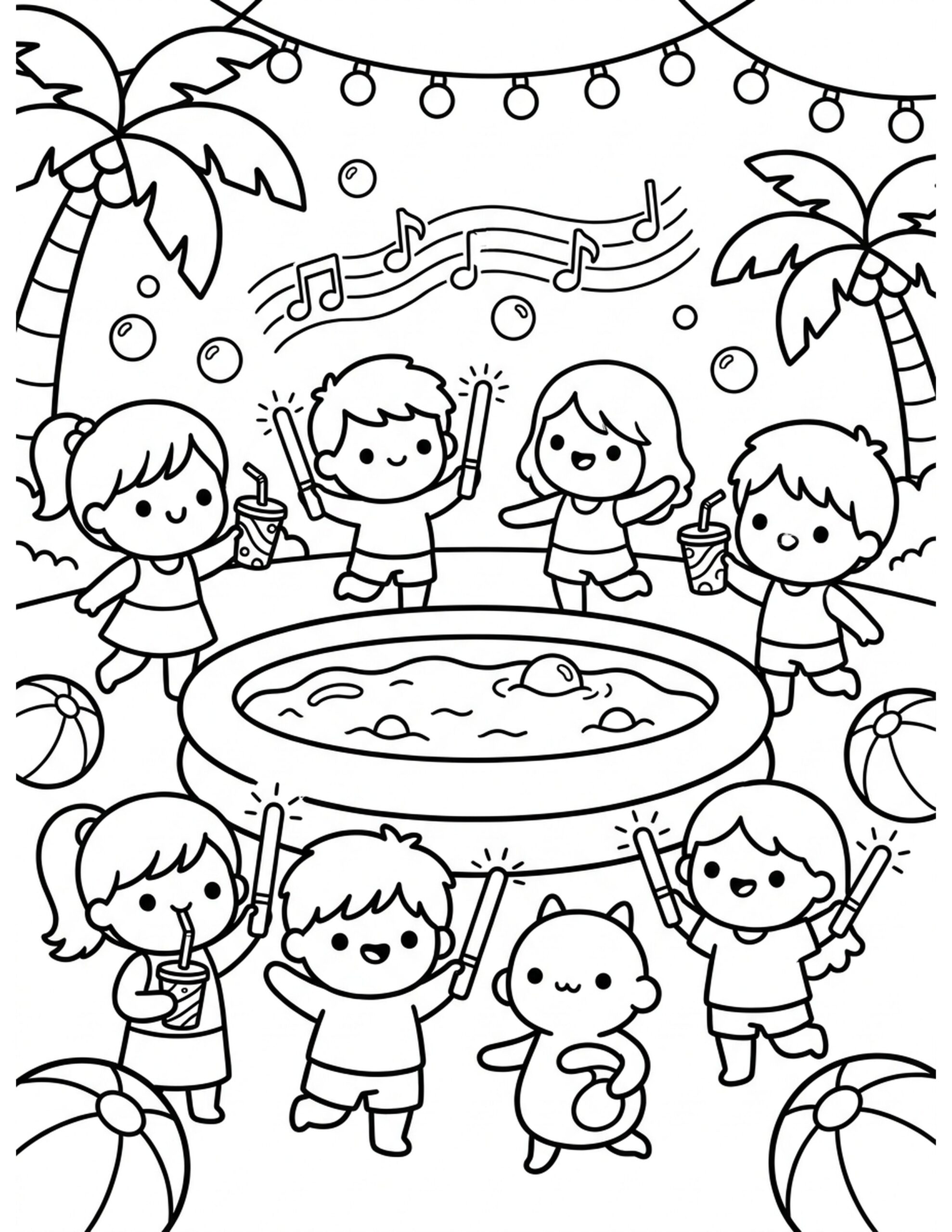 Pool Dance Party Coloring Page