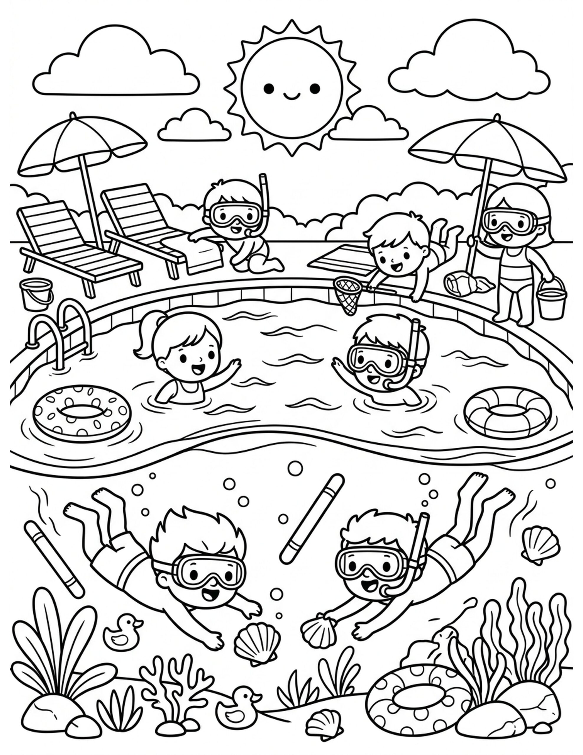 Scavenger Pool Hunt Coloring Page