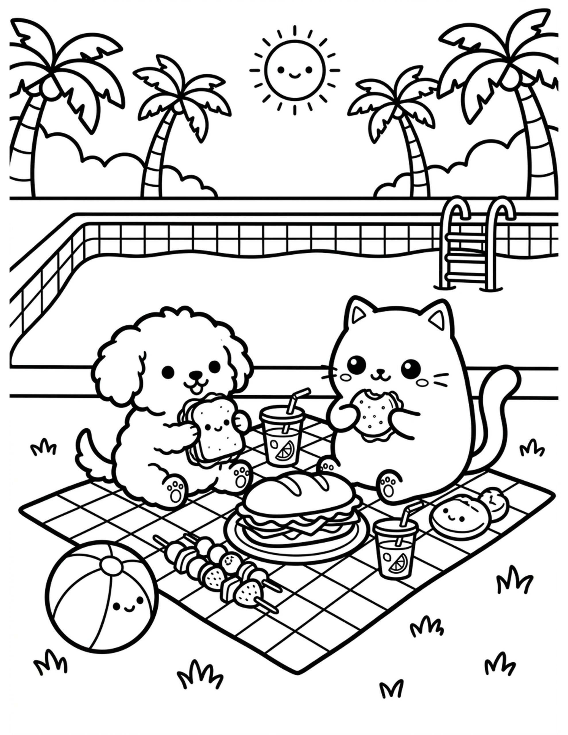 Poolside Picnic Coloring Page