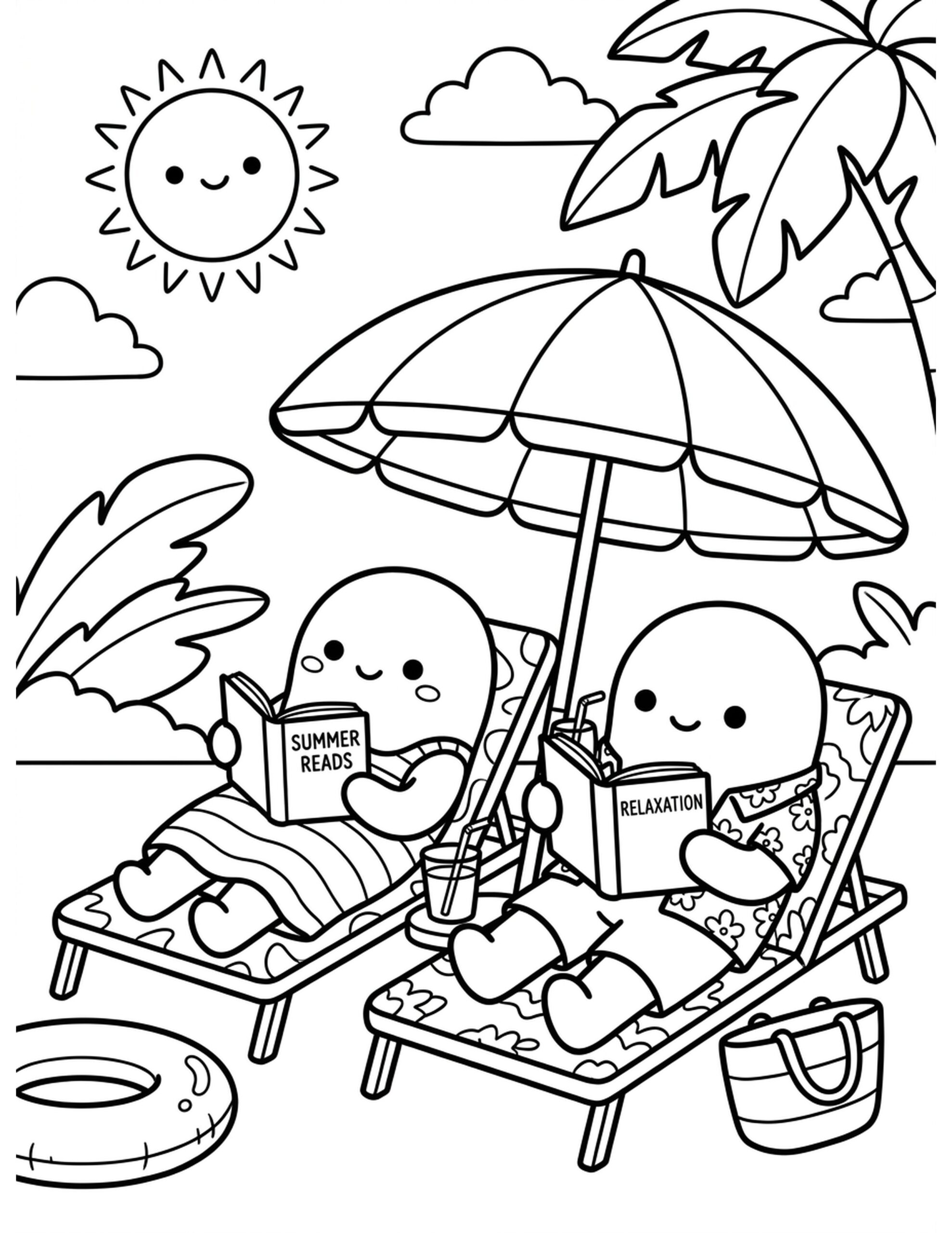 Poolside Relaxation Coloring Page