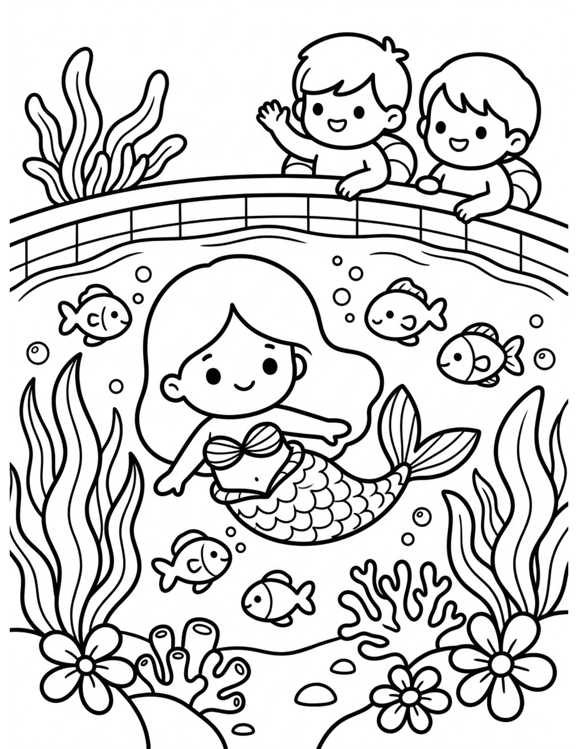 Mermaid and Friends Coloring Page