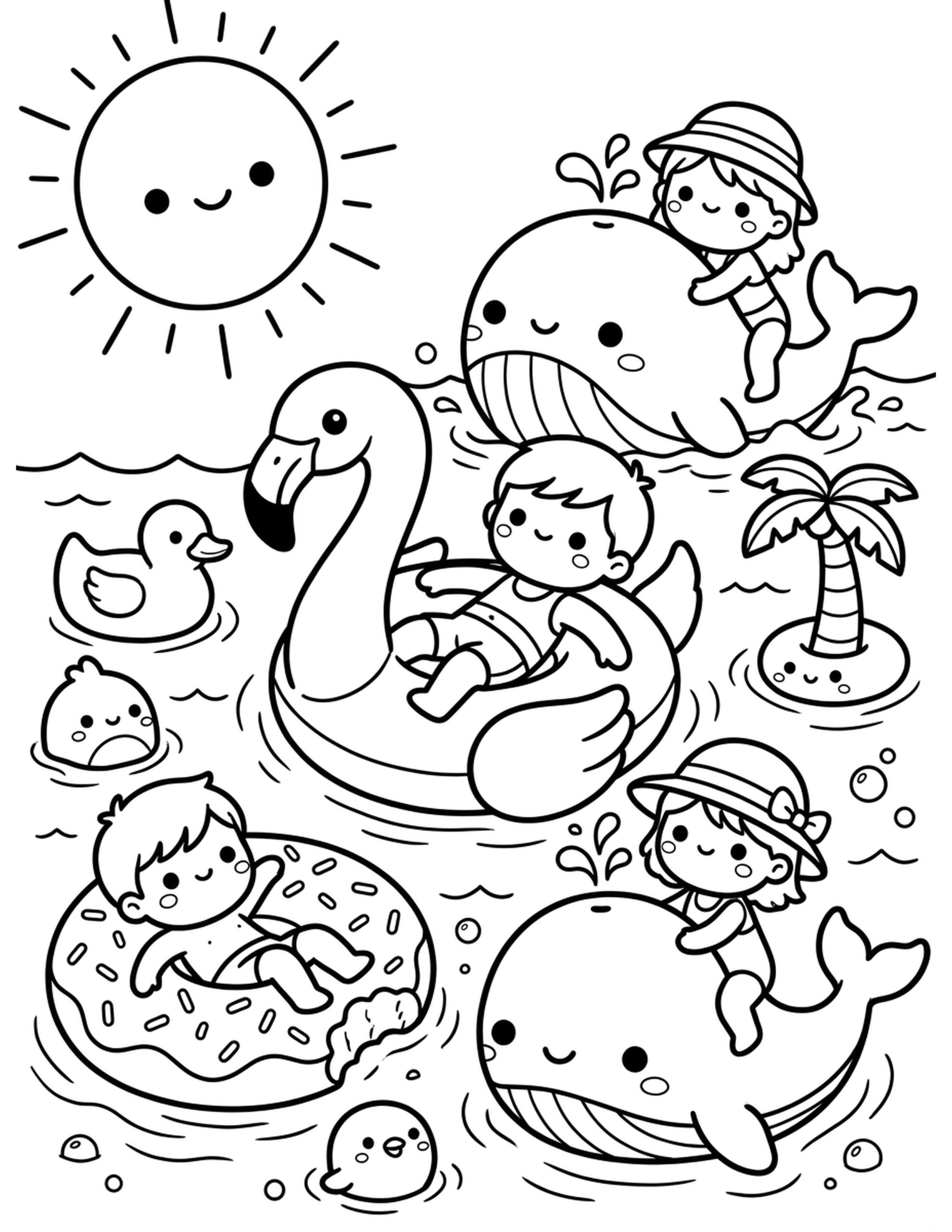 Fun with Pool Floats Coloring Page