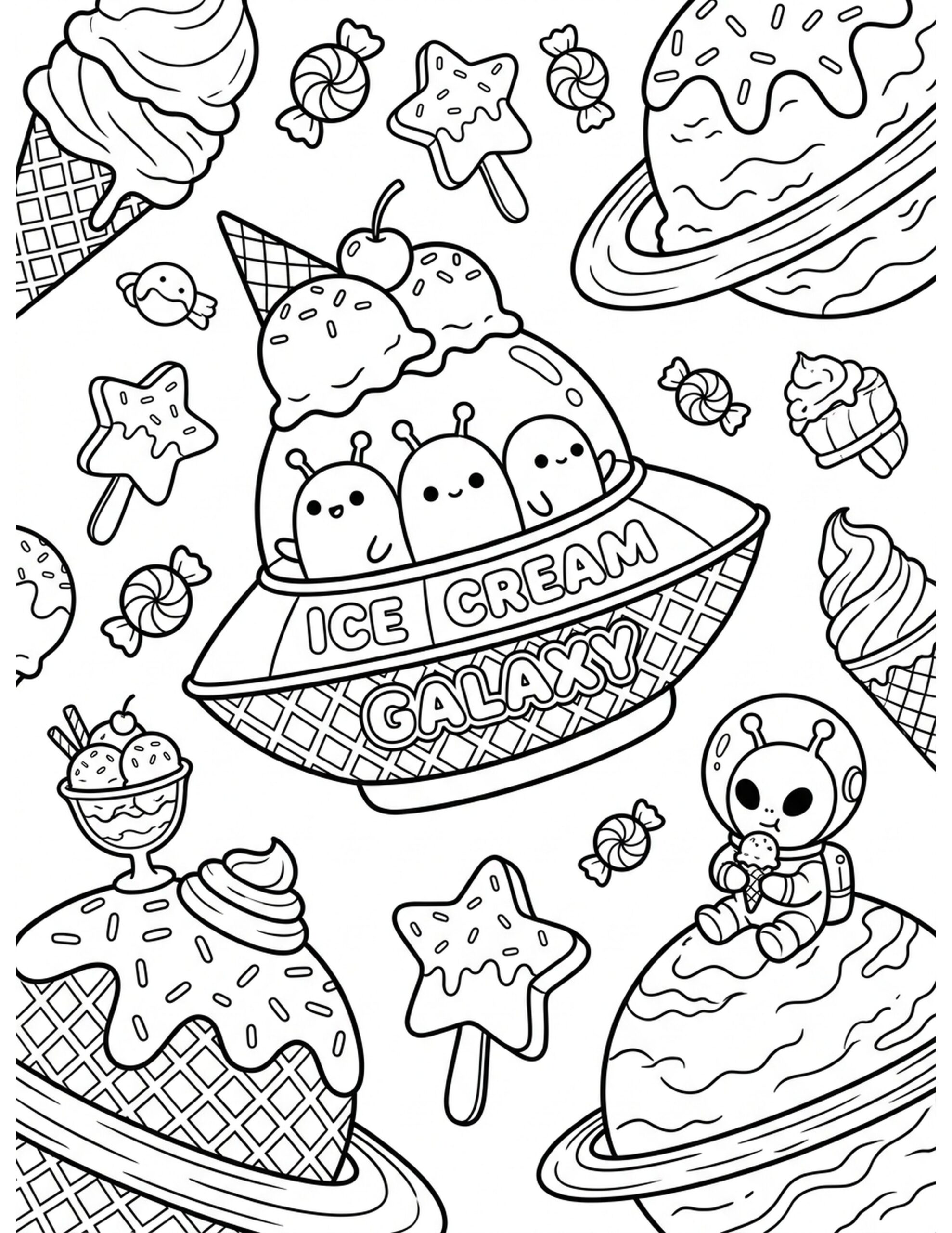 Ice Cream Galaxy Coloring Page