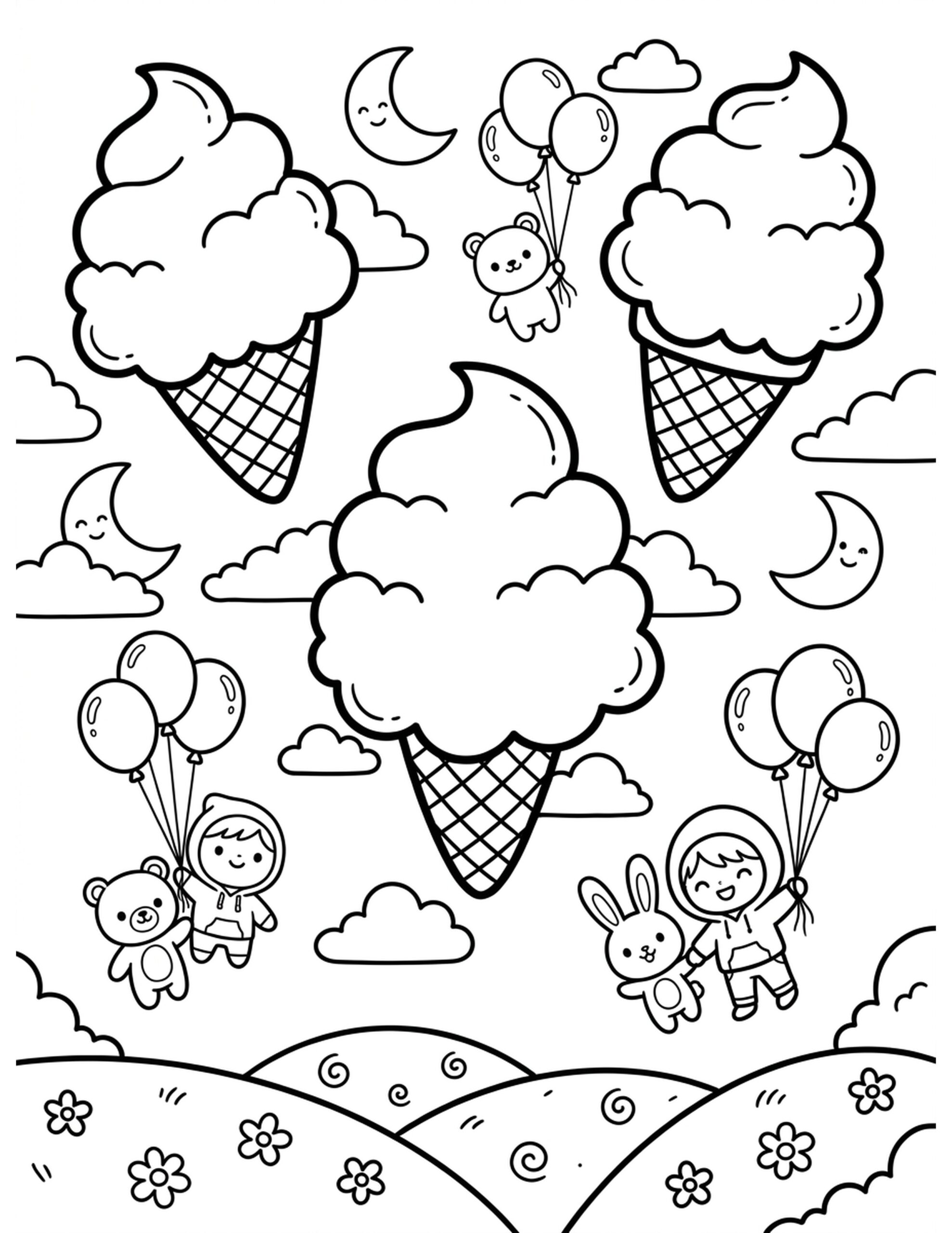 Dreamy Ice Cream Clouds Coloring Page
