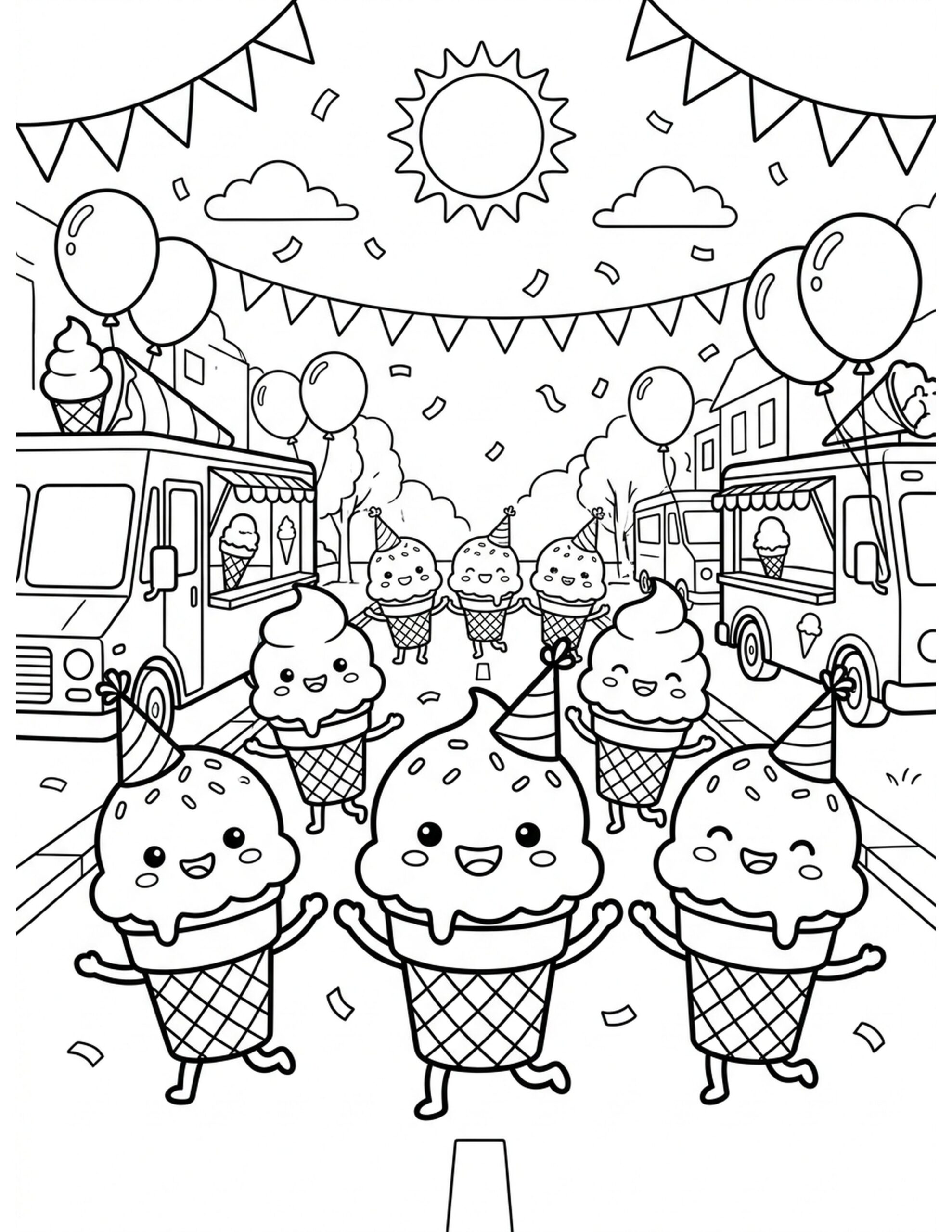 Ice Cream Parade Coloring Page