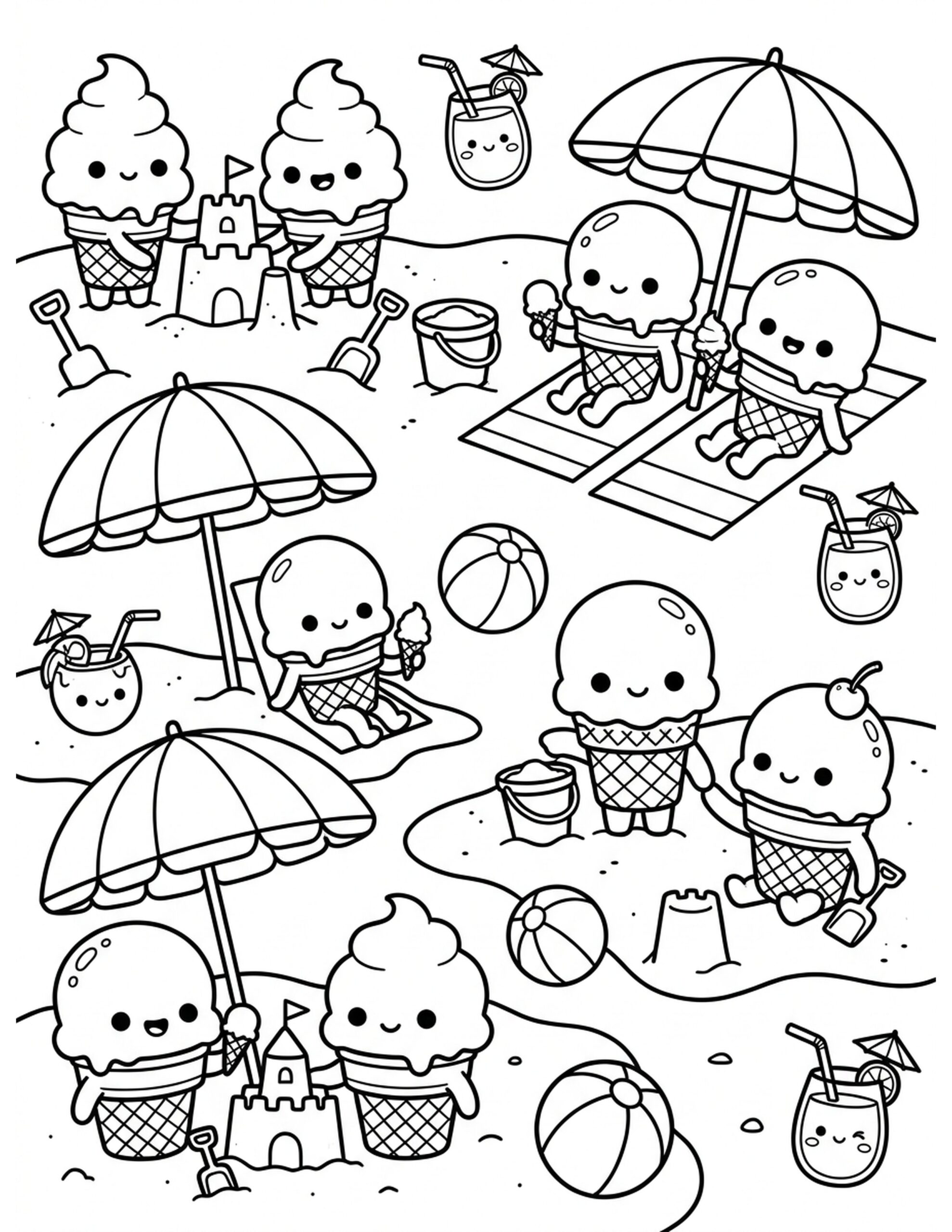 Ice Cream Beach Day Coloring Page