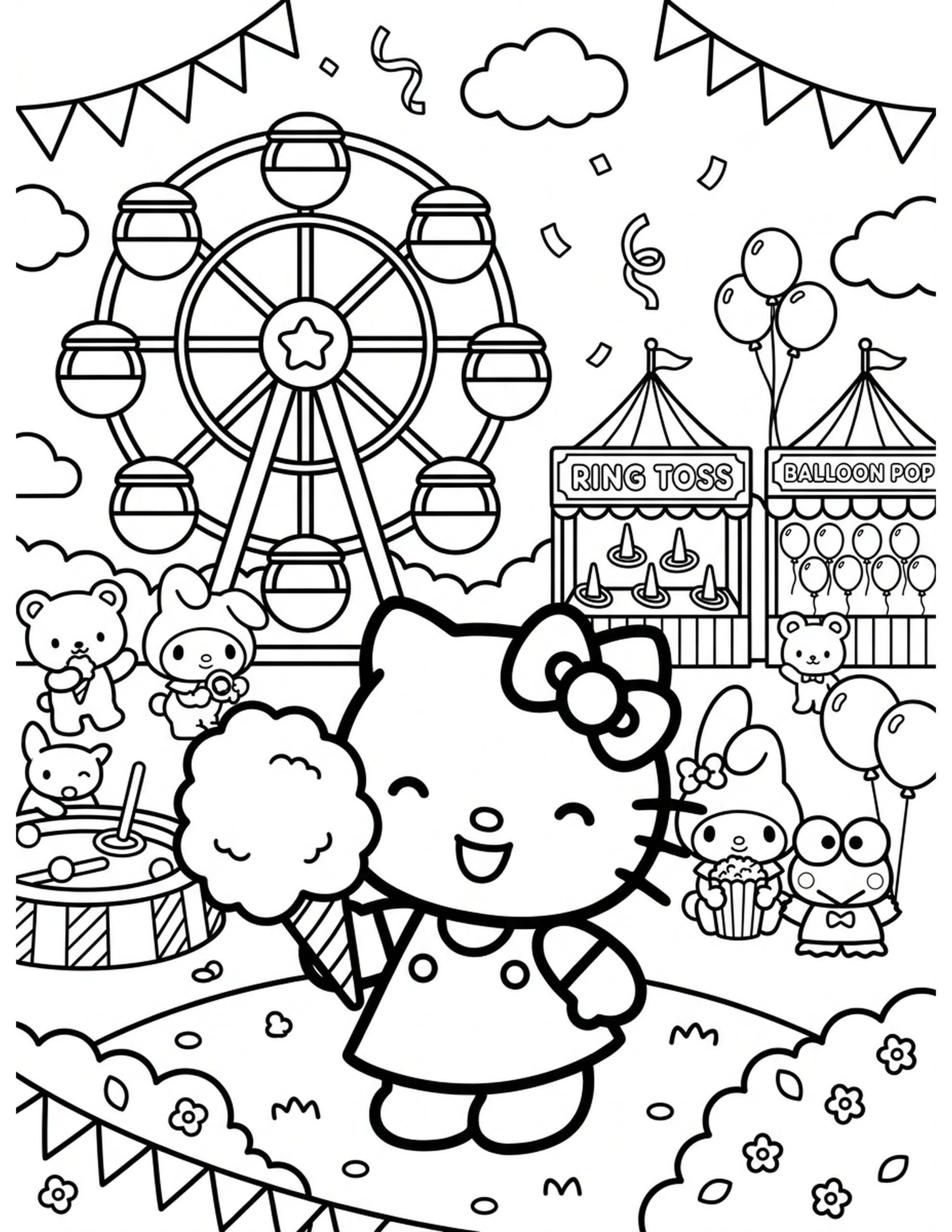 Hello Kitty at a Carnival Coloring Page