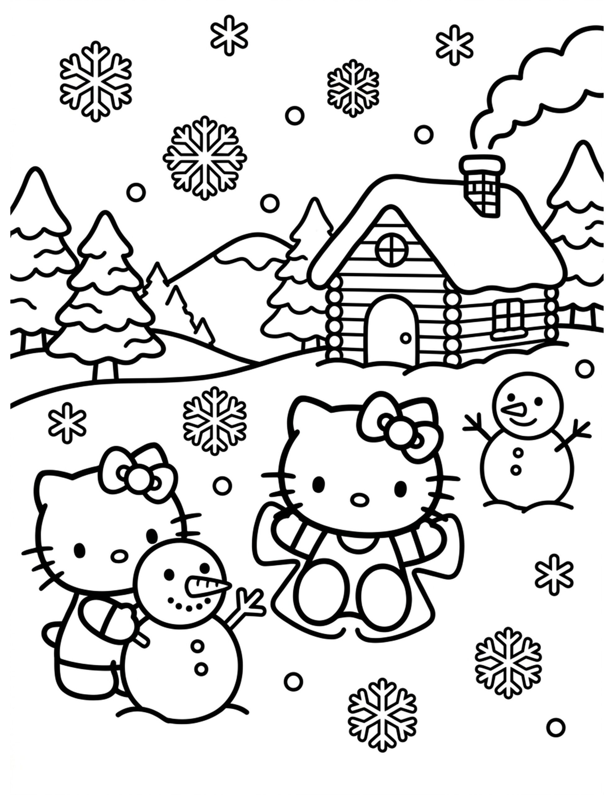 Hello Kitty in Winter Wonderland Coloring Page