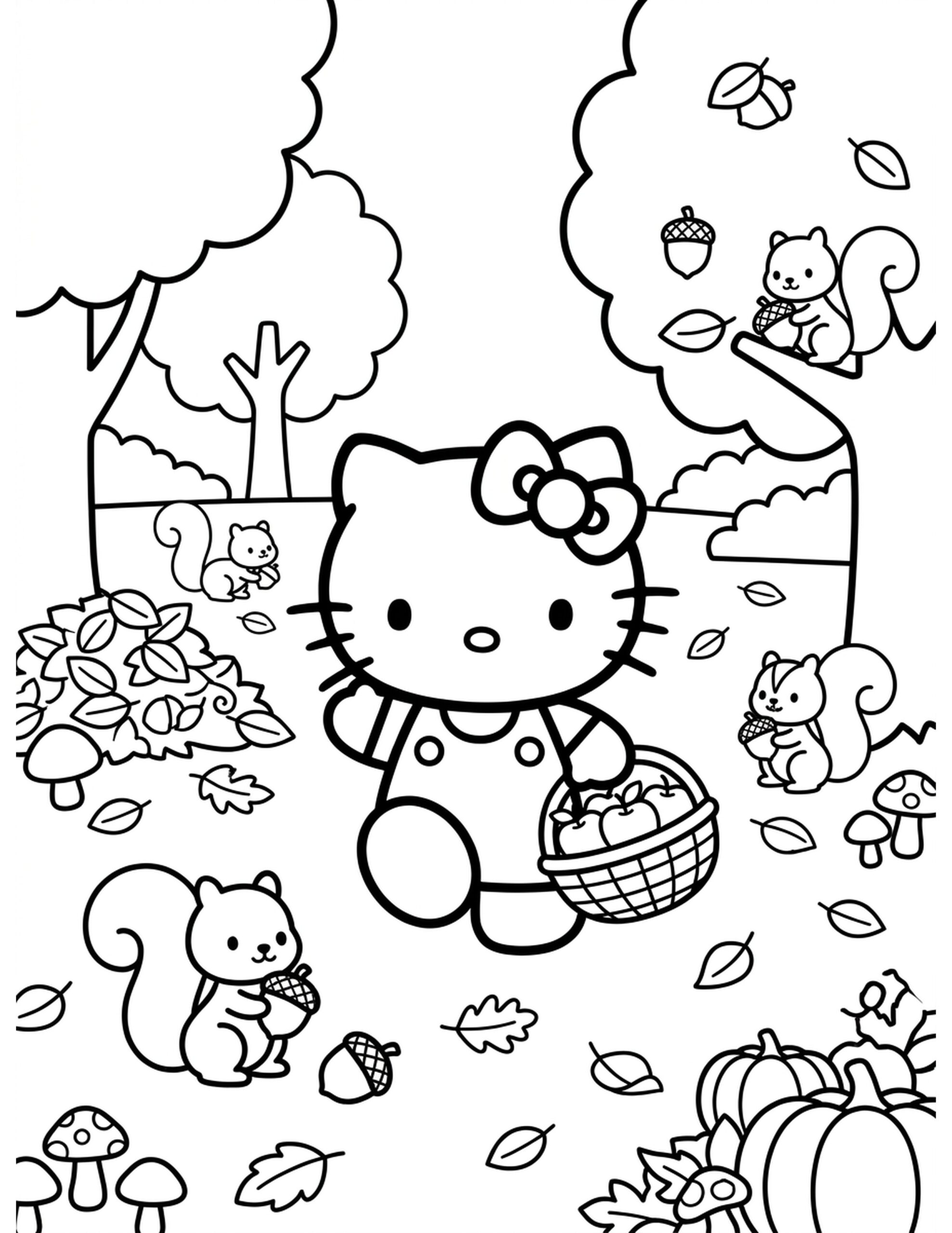 Hello Kitty's Autumn Adventure Coloring Page