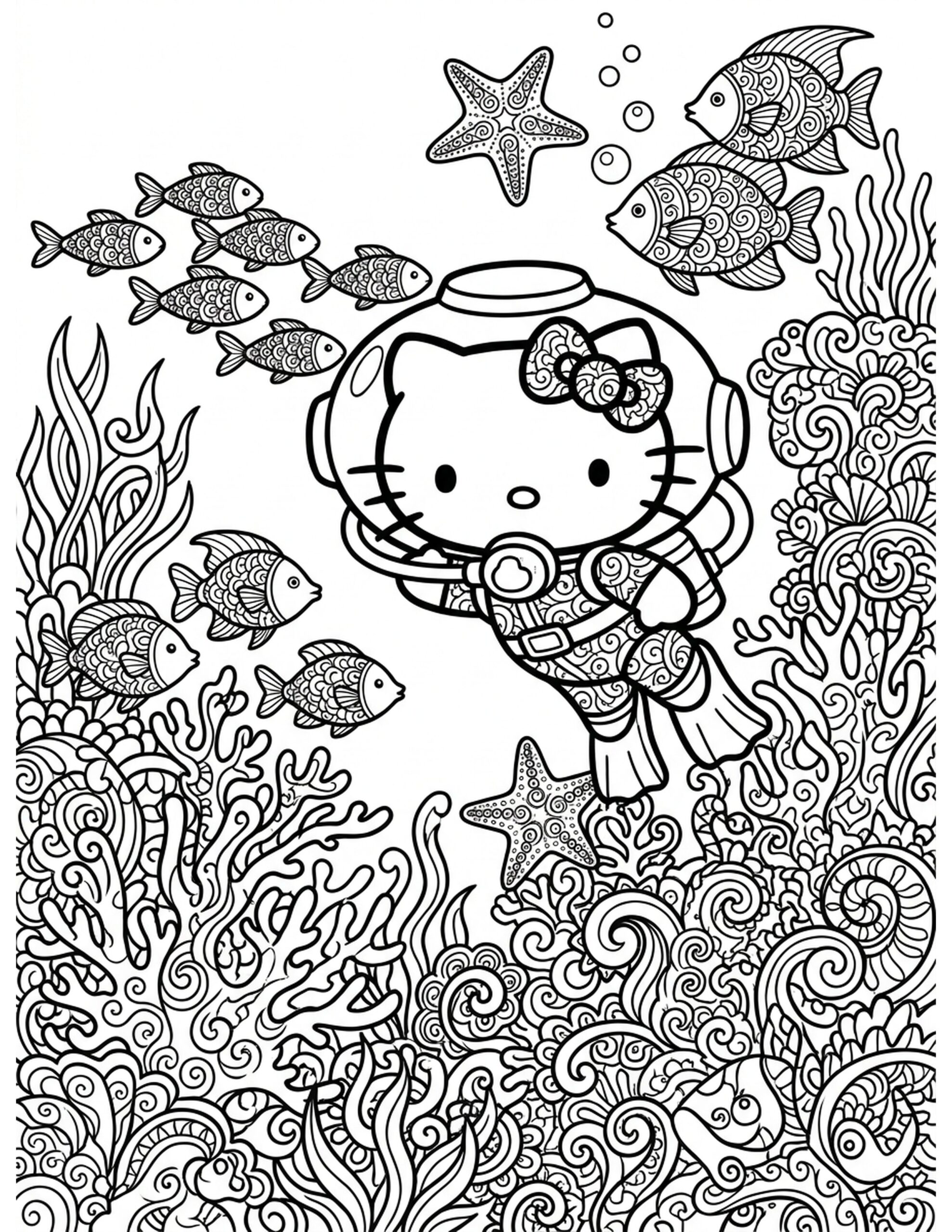 Hello Kitty Under the Sea Coloring Page