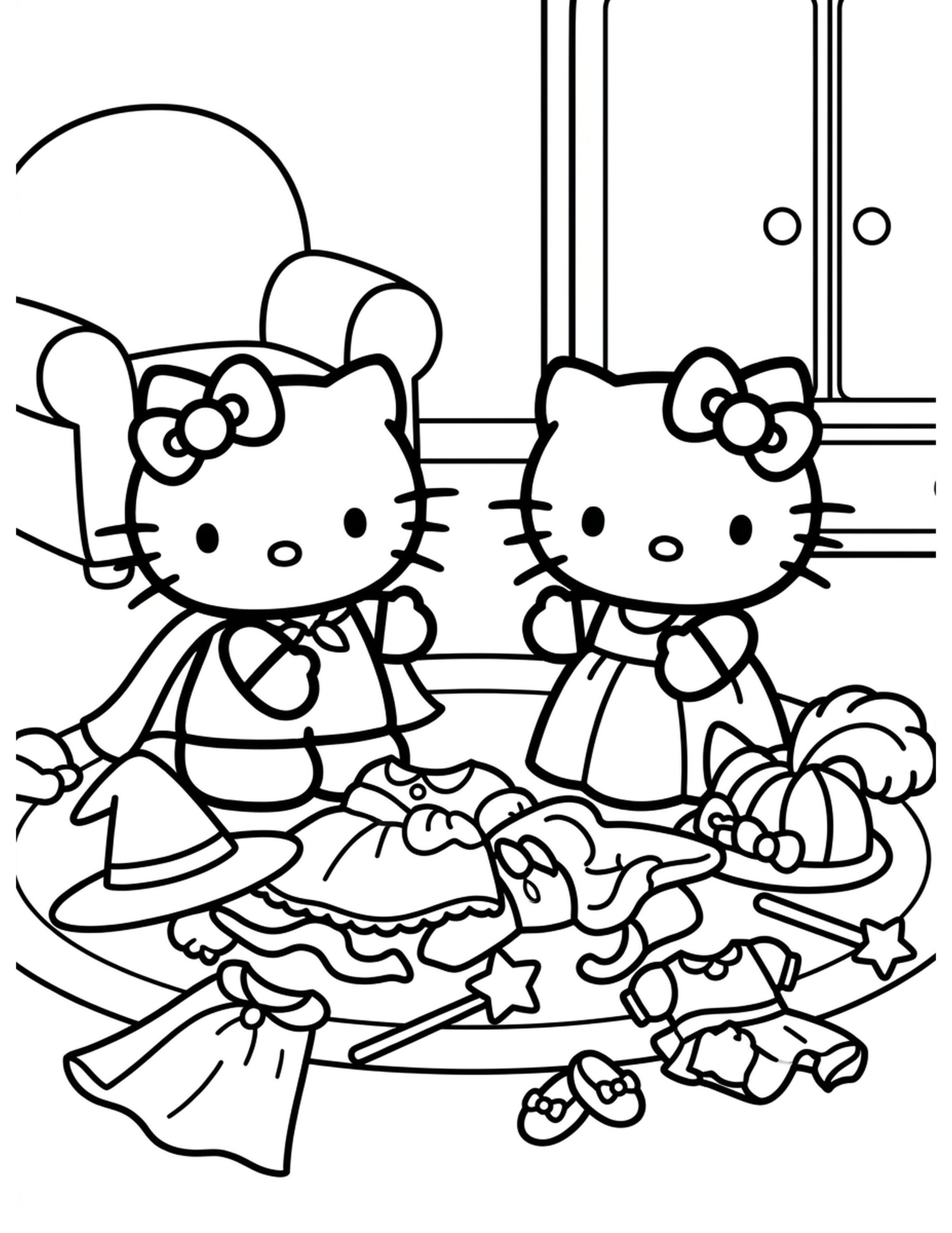 Hello Kitty and Mimmy's Playtime Coloring Page