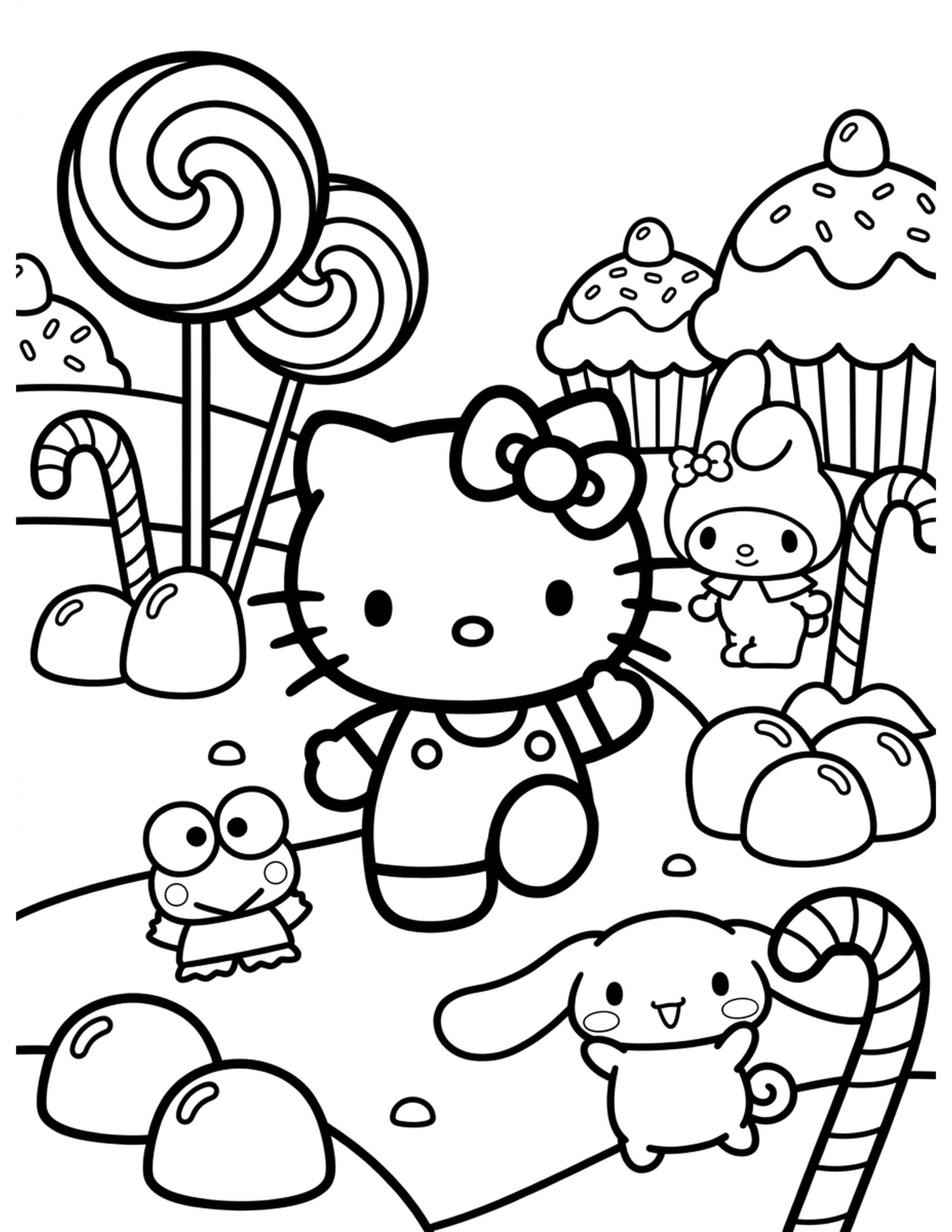 Hello Kitty's Adventure in Candy Land Coloring Page