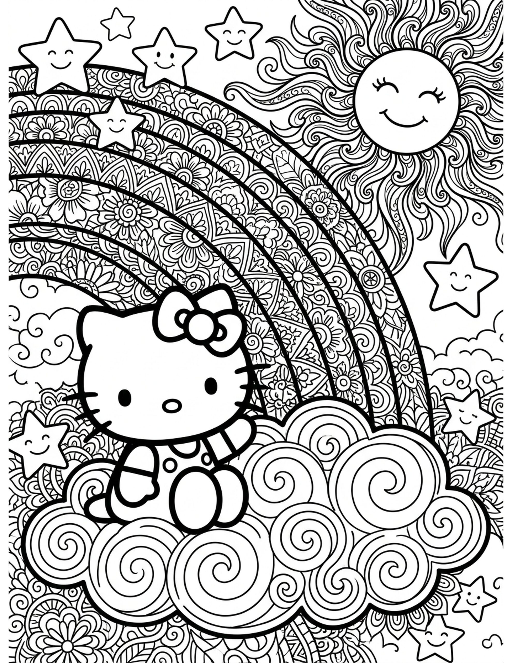 Hello Kitty and the Rainbow Coloring Page