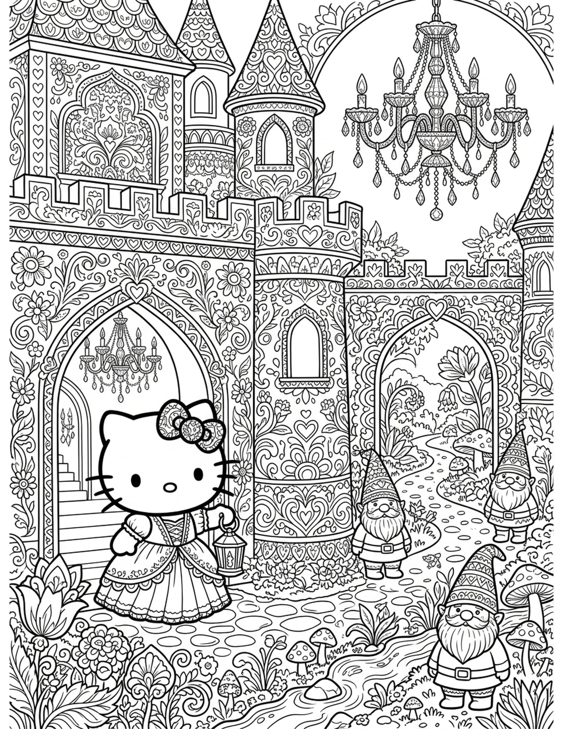 Hello Kitty in a Magical Castle Coloring Page