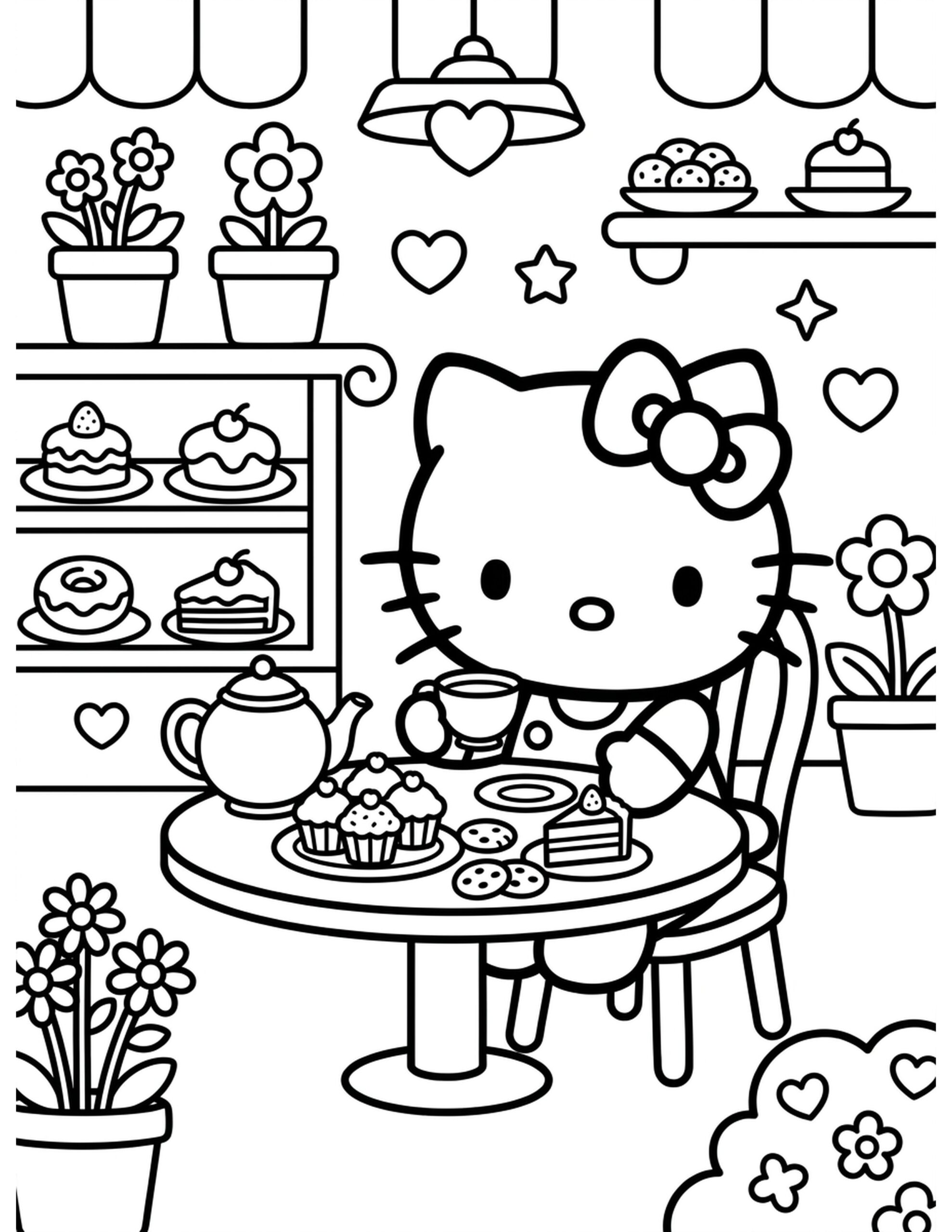 Hello Kitty in a Café Coloring Page