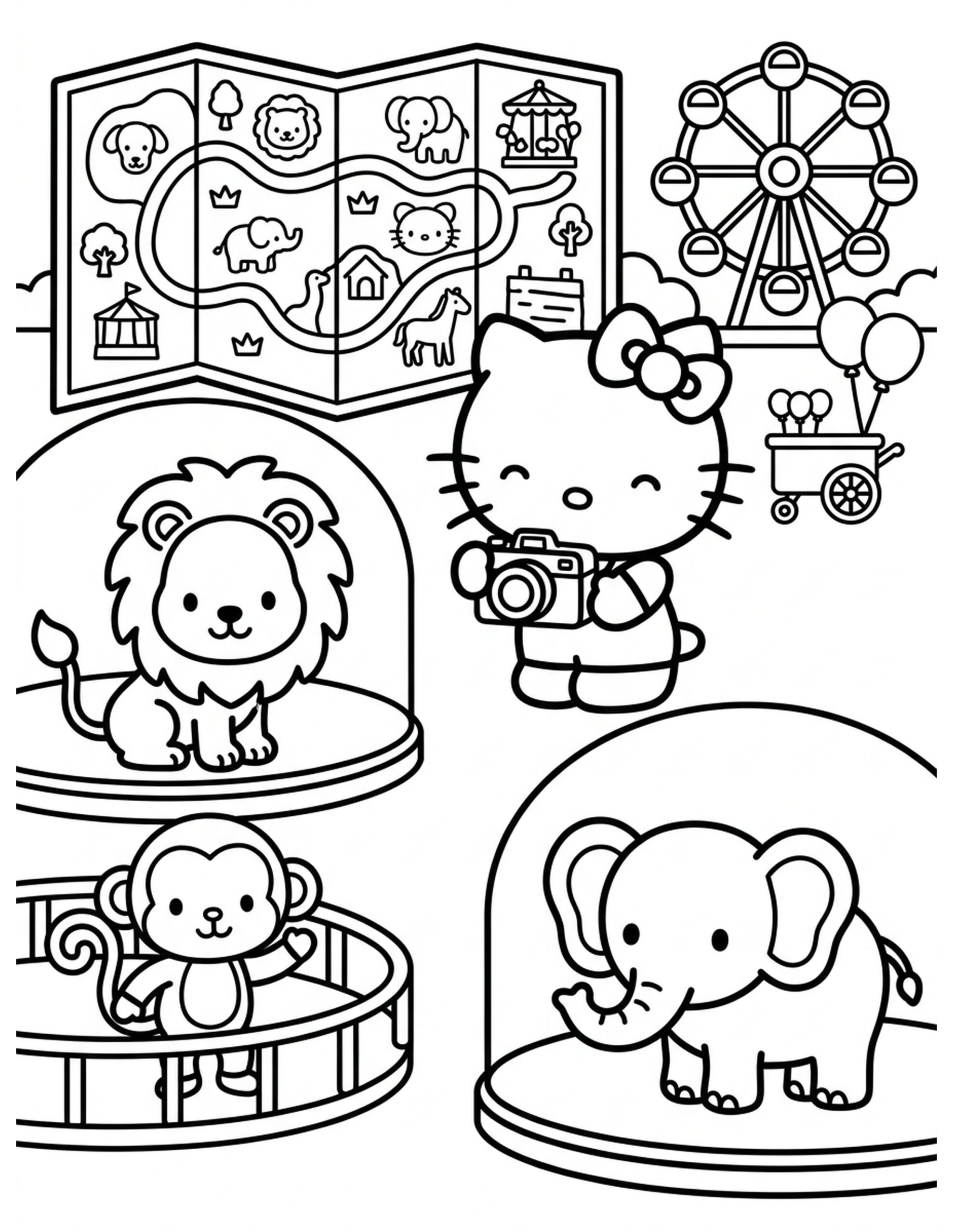 Hello Kitty at the Zoo Coloring Page