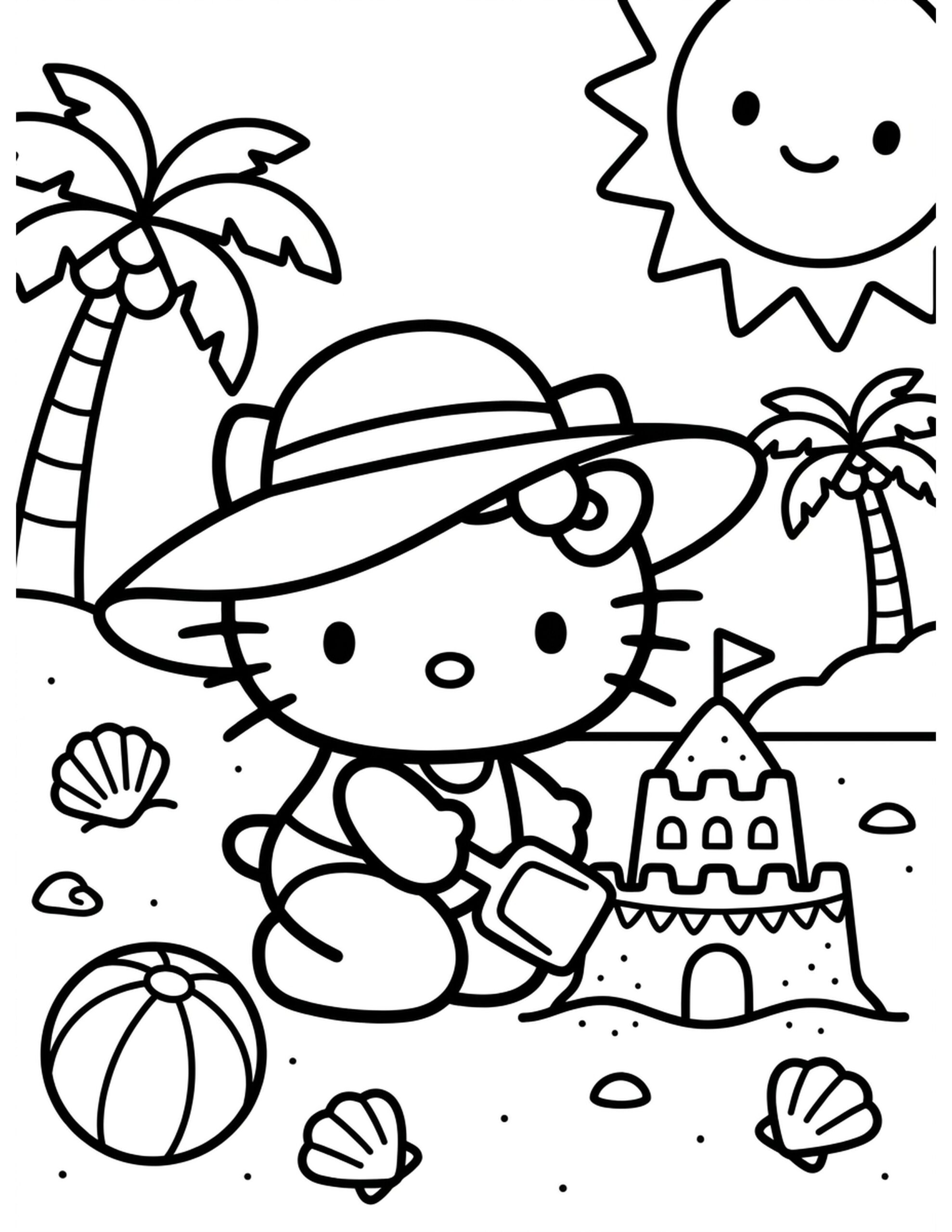 Hello Kitty at the Beach Coloring Page