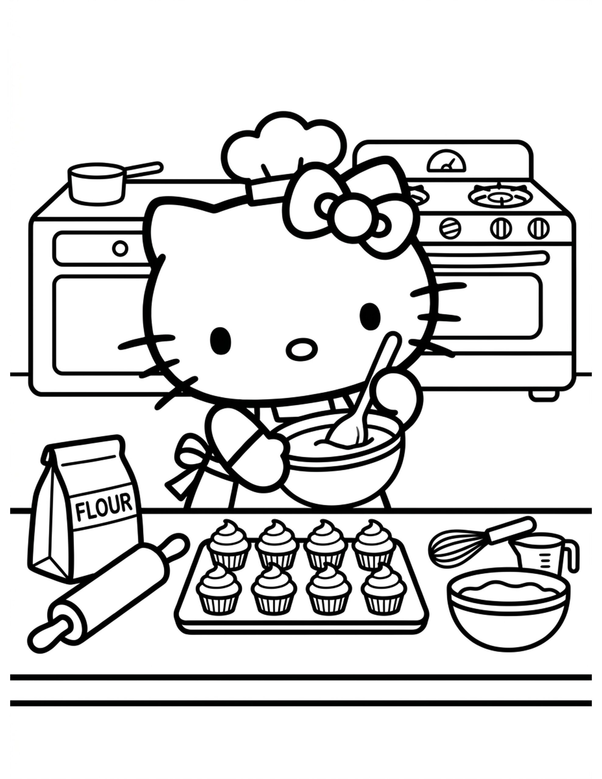 Hello Kitty's Bakery Day Coloring Page