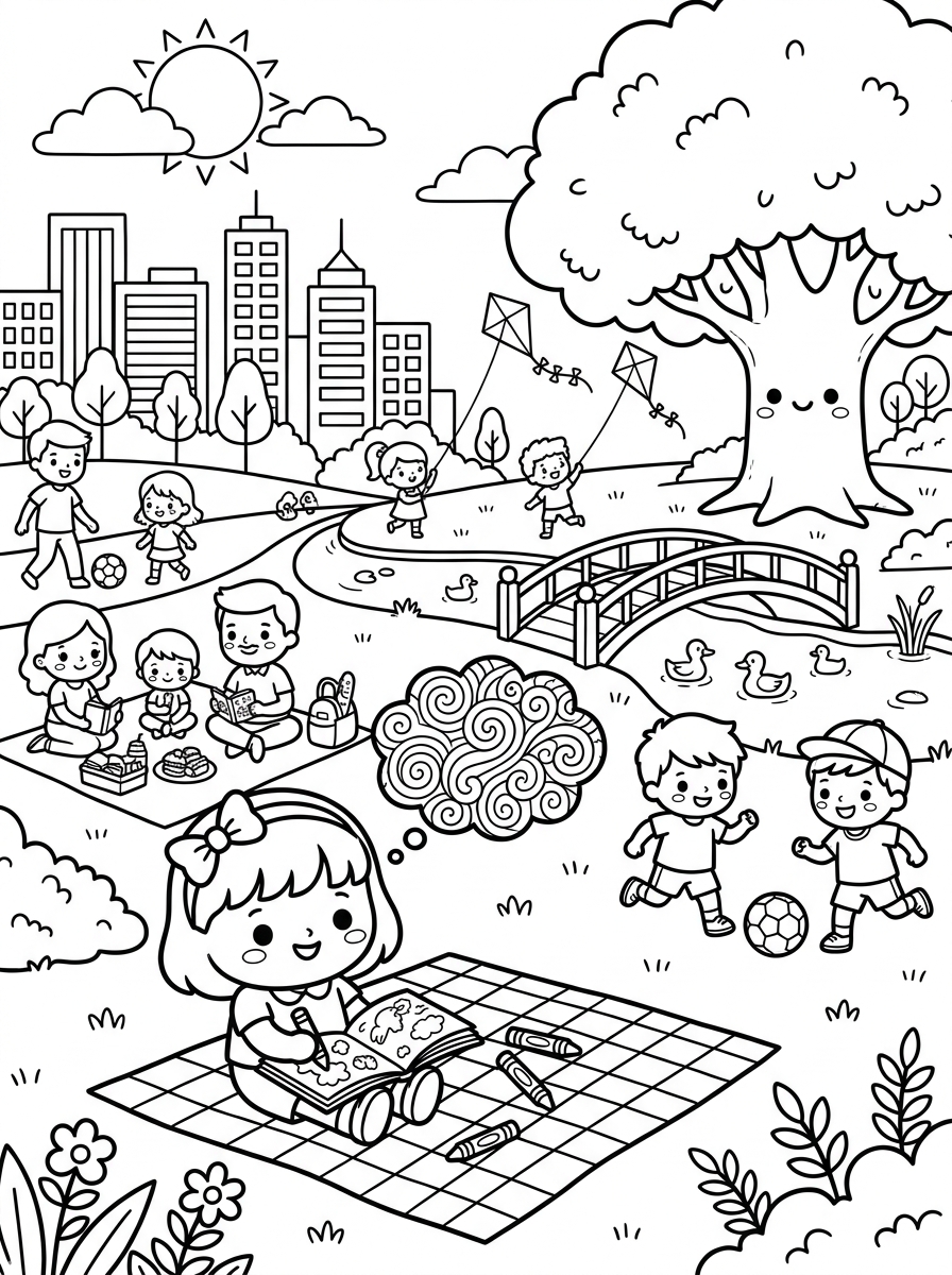 Urban Park Relaxation Coloring Page