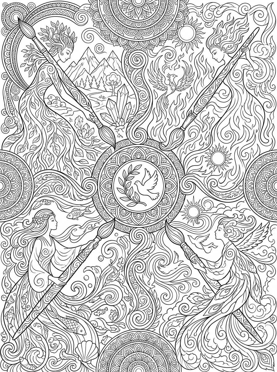 Elements of Peace Coloring Page