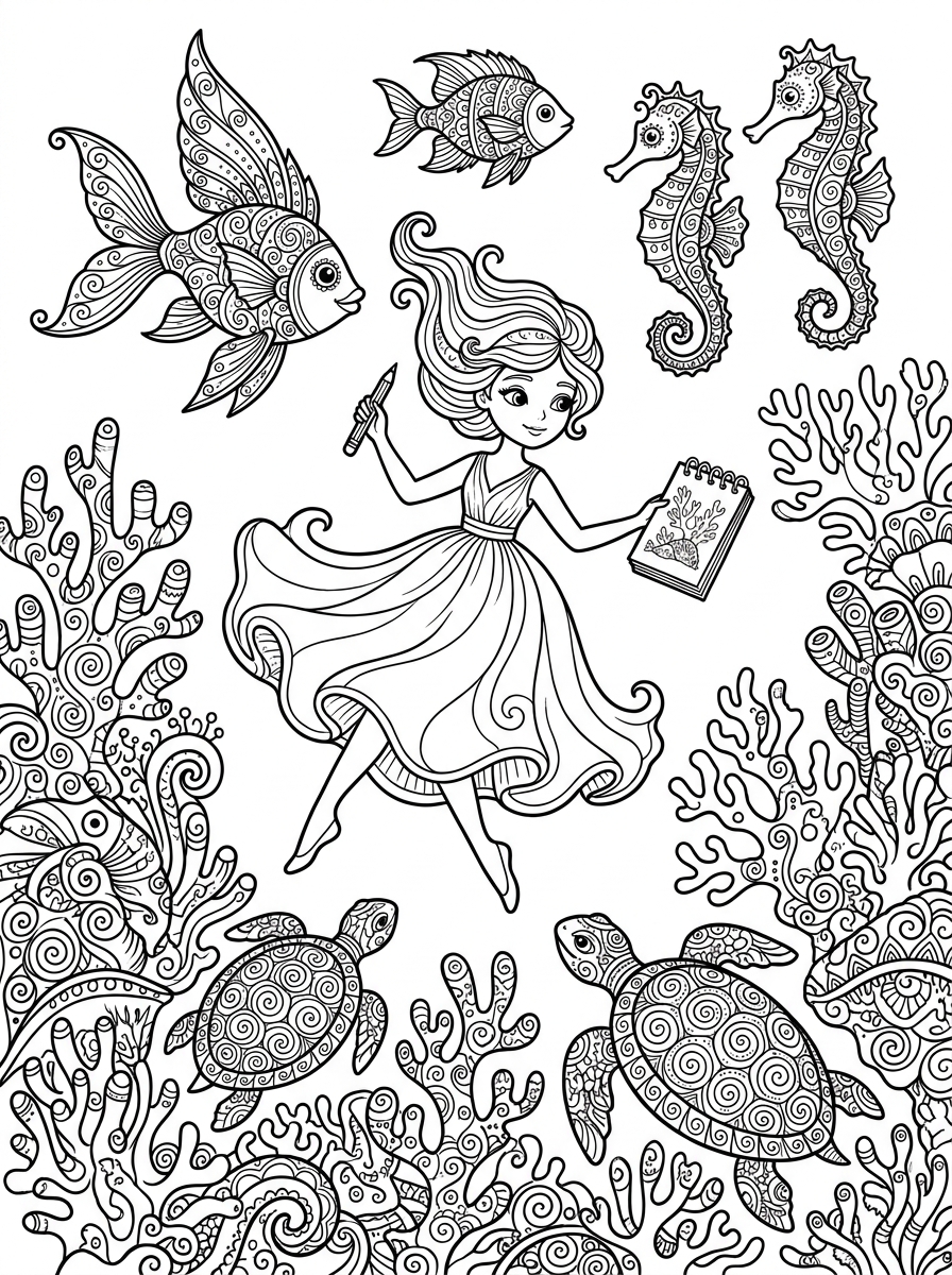 Whimsical Ocean Adventure Coloring Page
