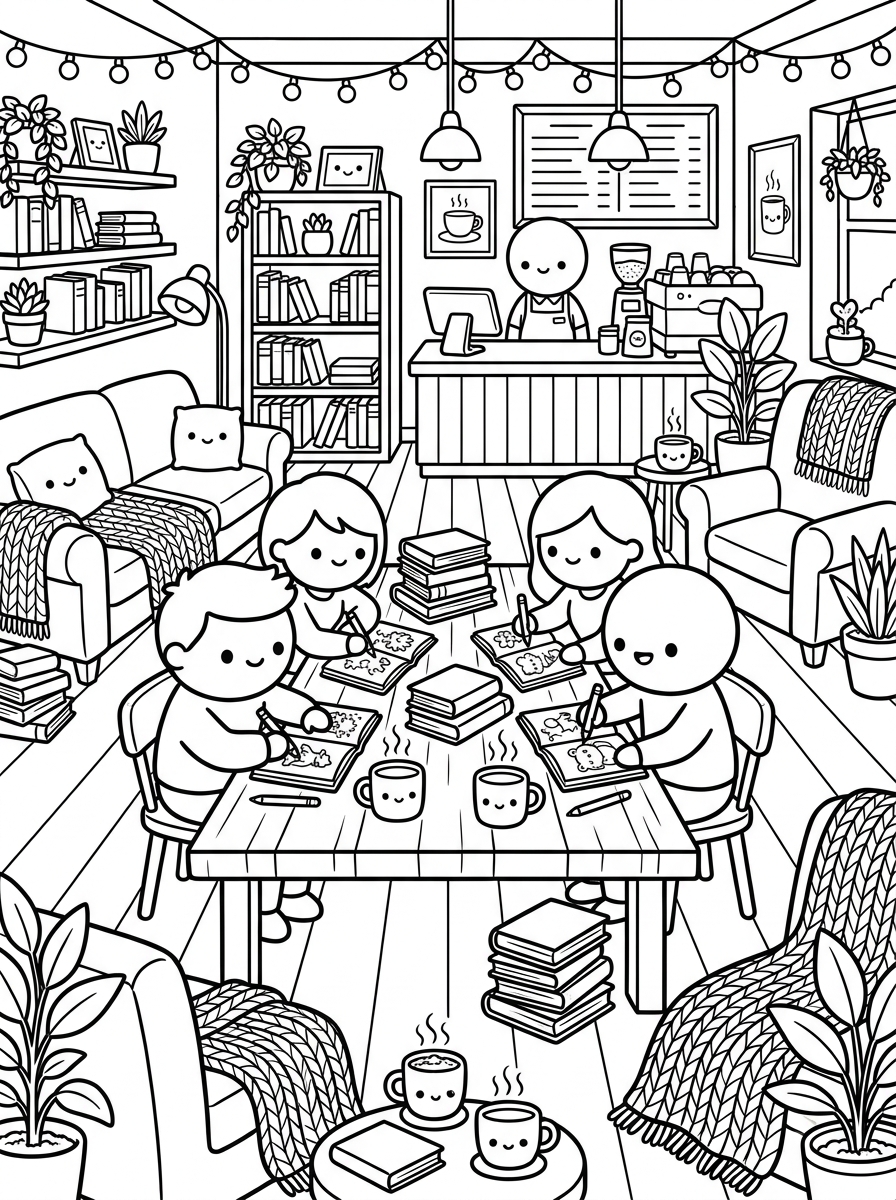 Cozy Coffee Shop Coloring Page
