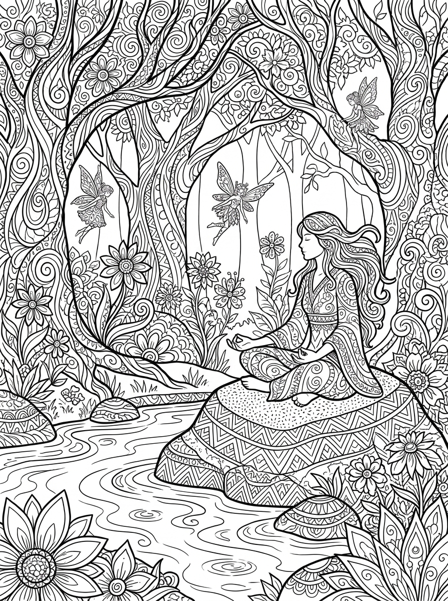 Magical Forest Retreat Coloring Page
