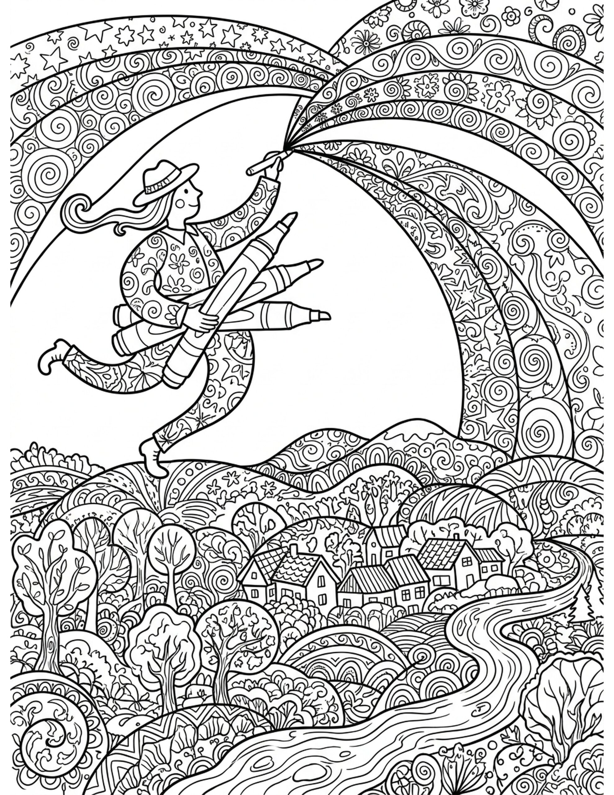 Rainbow Effects with Markers Coloring Page
