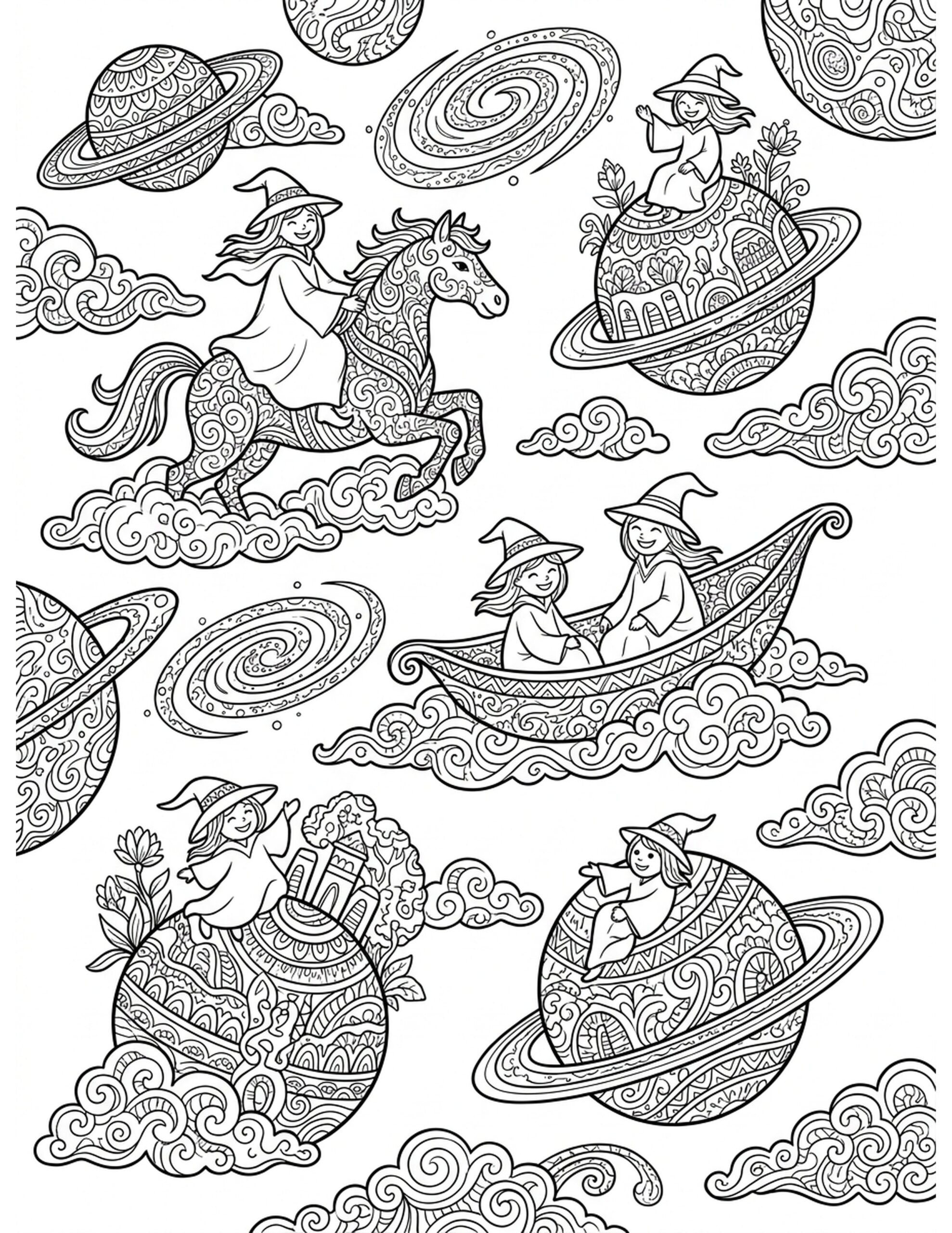 Dreamy Cosmic Escape Coloring Page