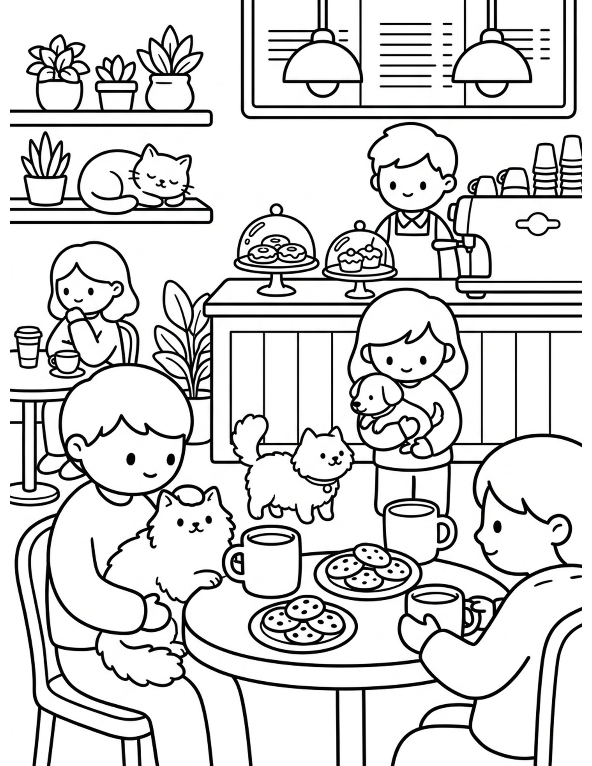 Cute Pet Cafe Coloring Page