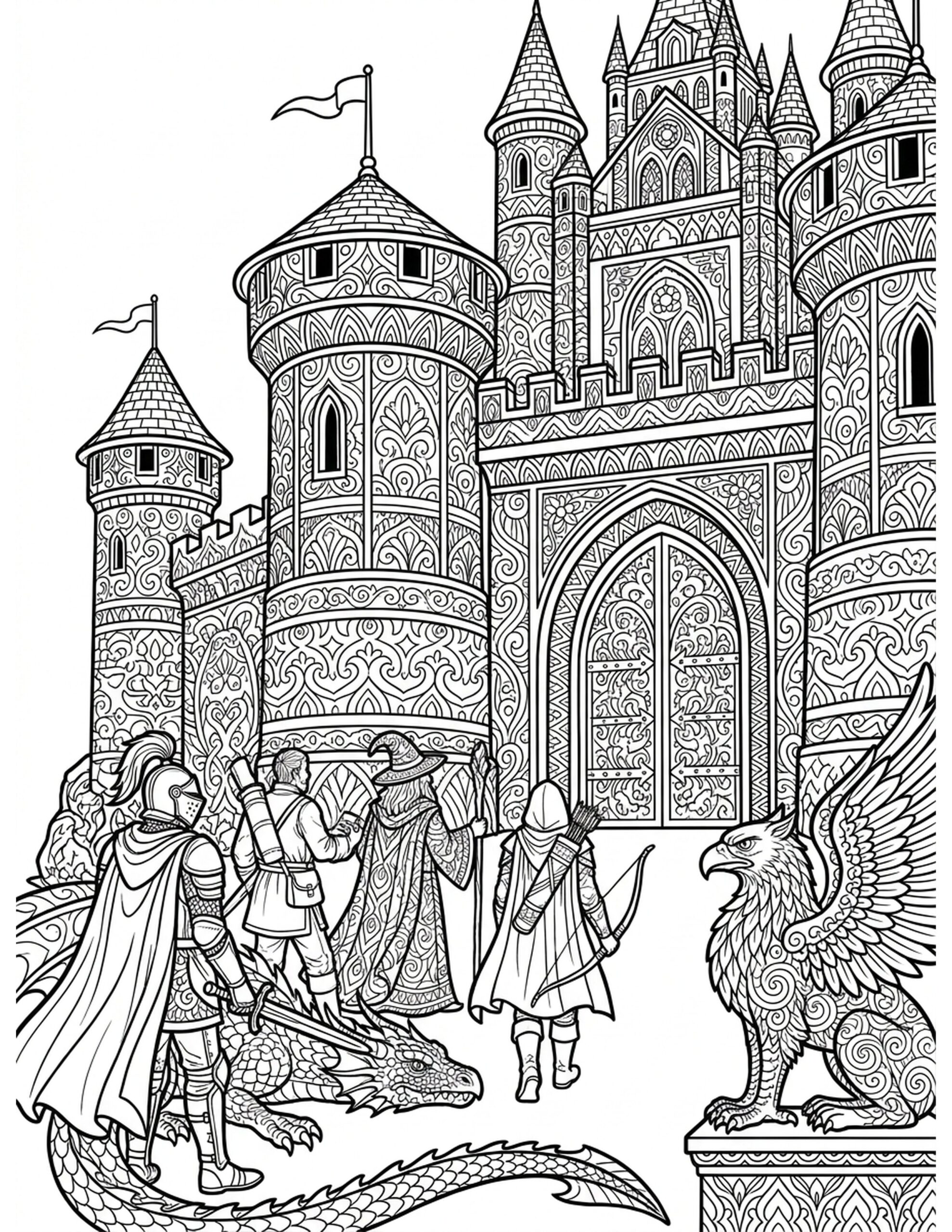 Fantasy Castle Quest Coloring Page