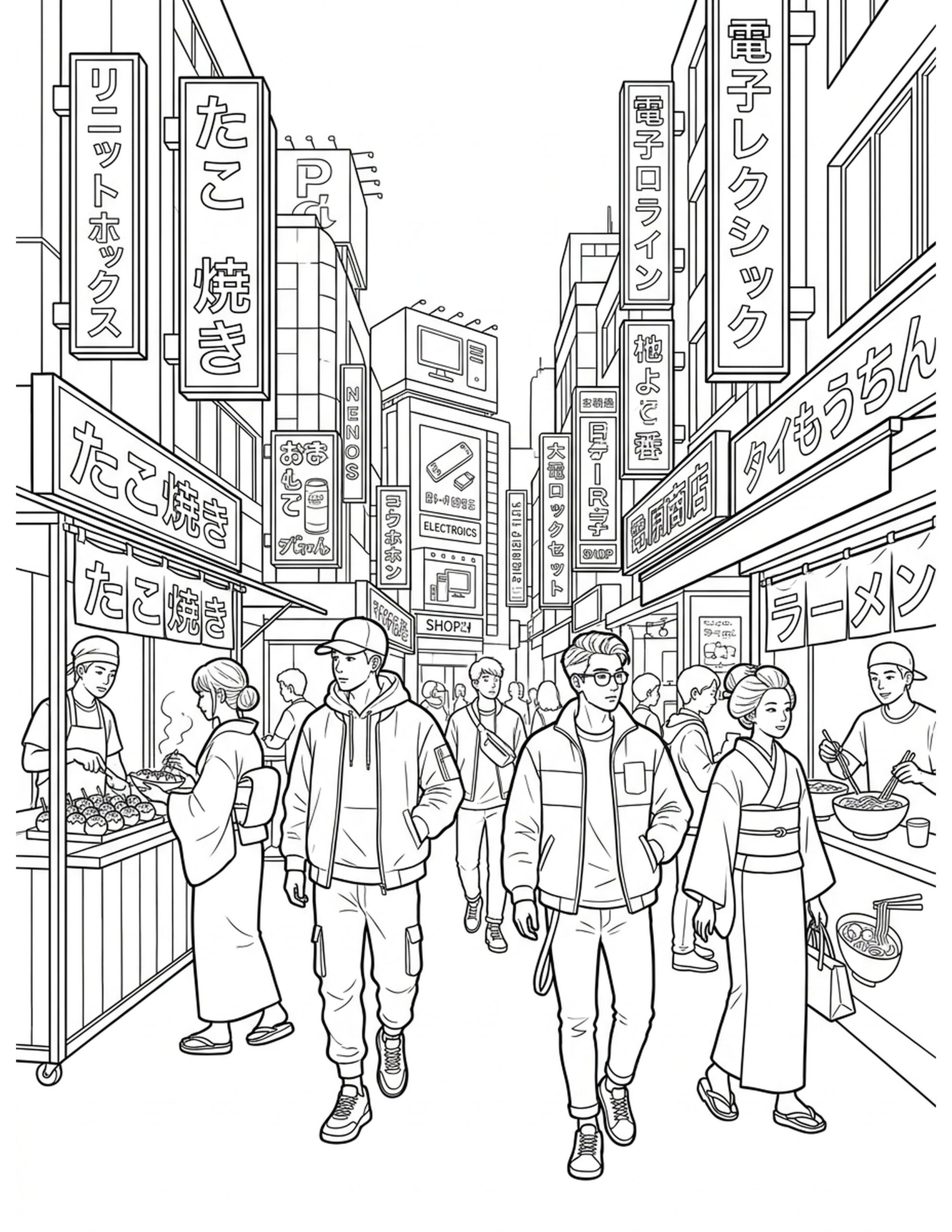 Tokyo Street Lifestyle Coloring Page