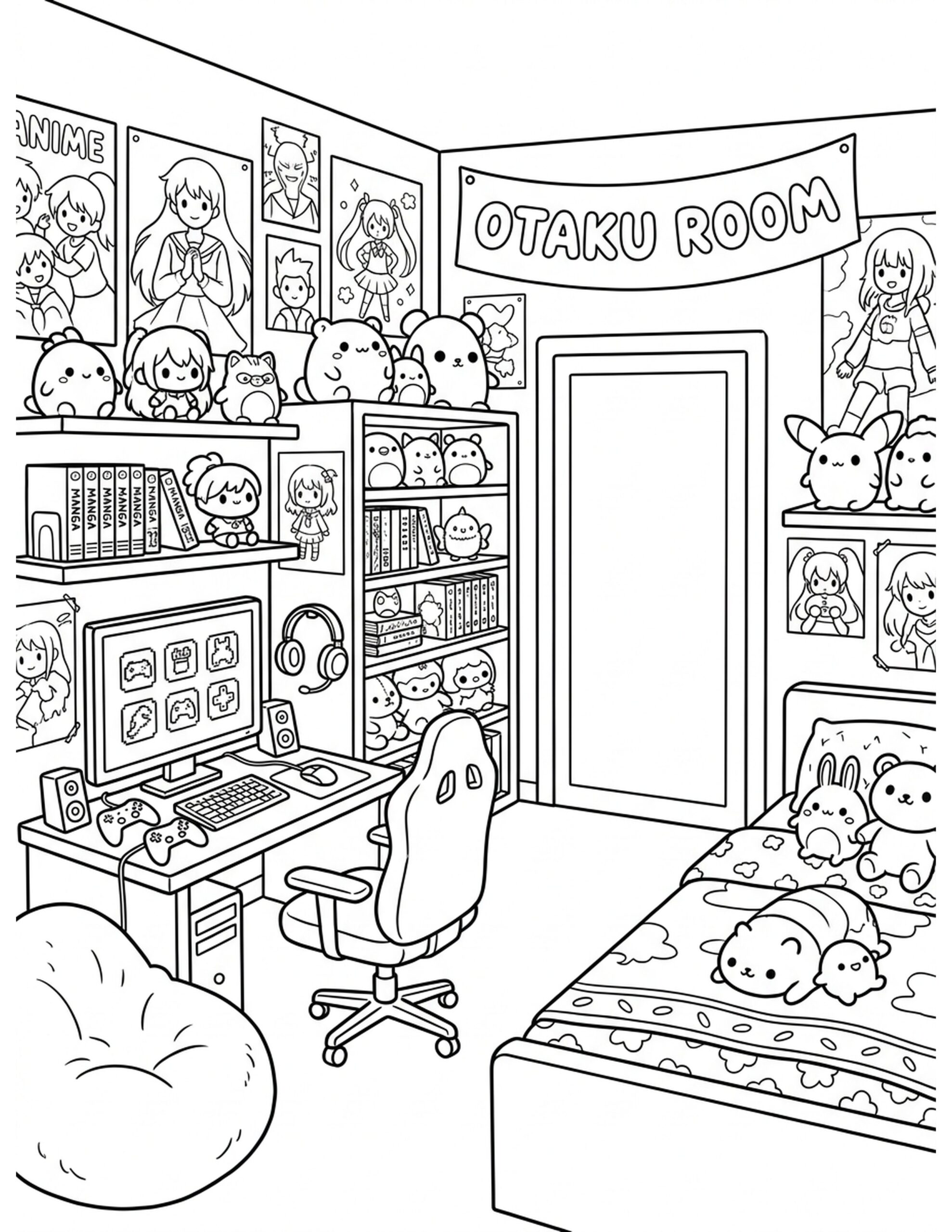 Otaku Room Interior Coloring Page