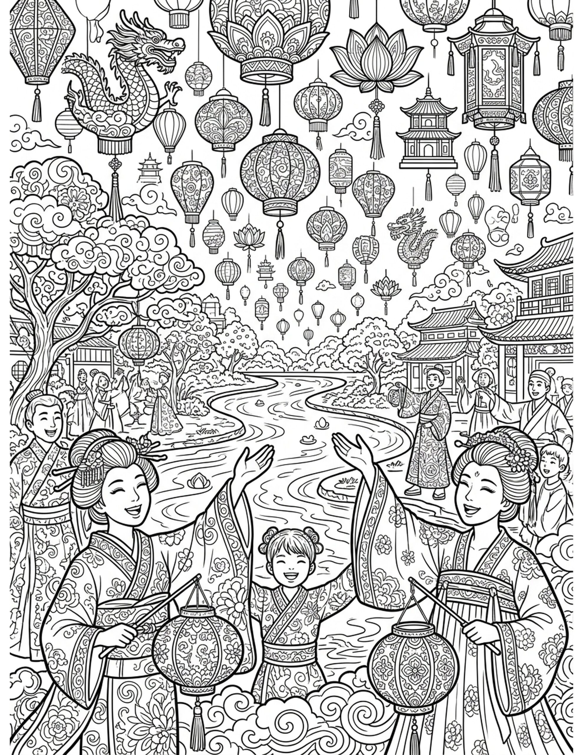 Festival of Lanterns Coloring Page
