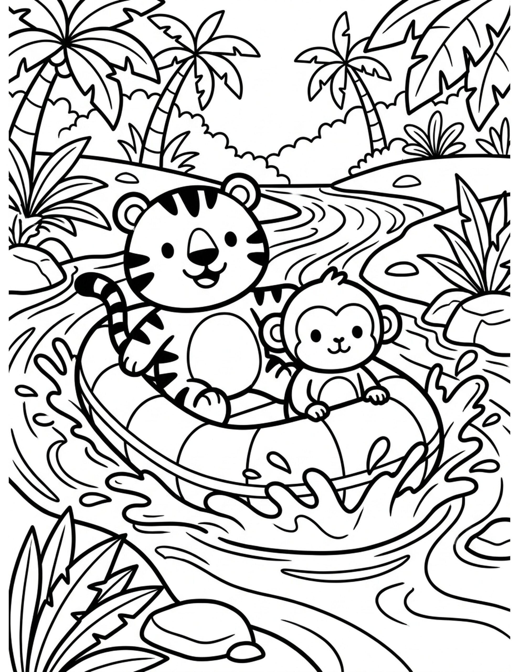 Jungle River Rafting Coloring Page